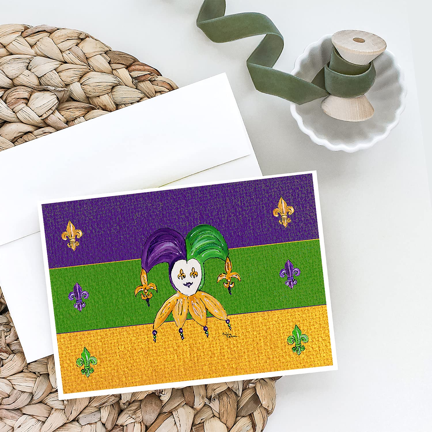 Caroline's Treasures 8386GCA7P Mardi Gras Blank Greeting Cards Set - 8 Whimsical A7 Size (5x7 inch) Note Cards with Envelopes for Party Invitations, Thank You Notes & Holiday Greetings