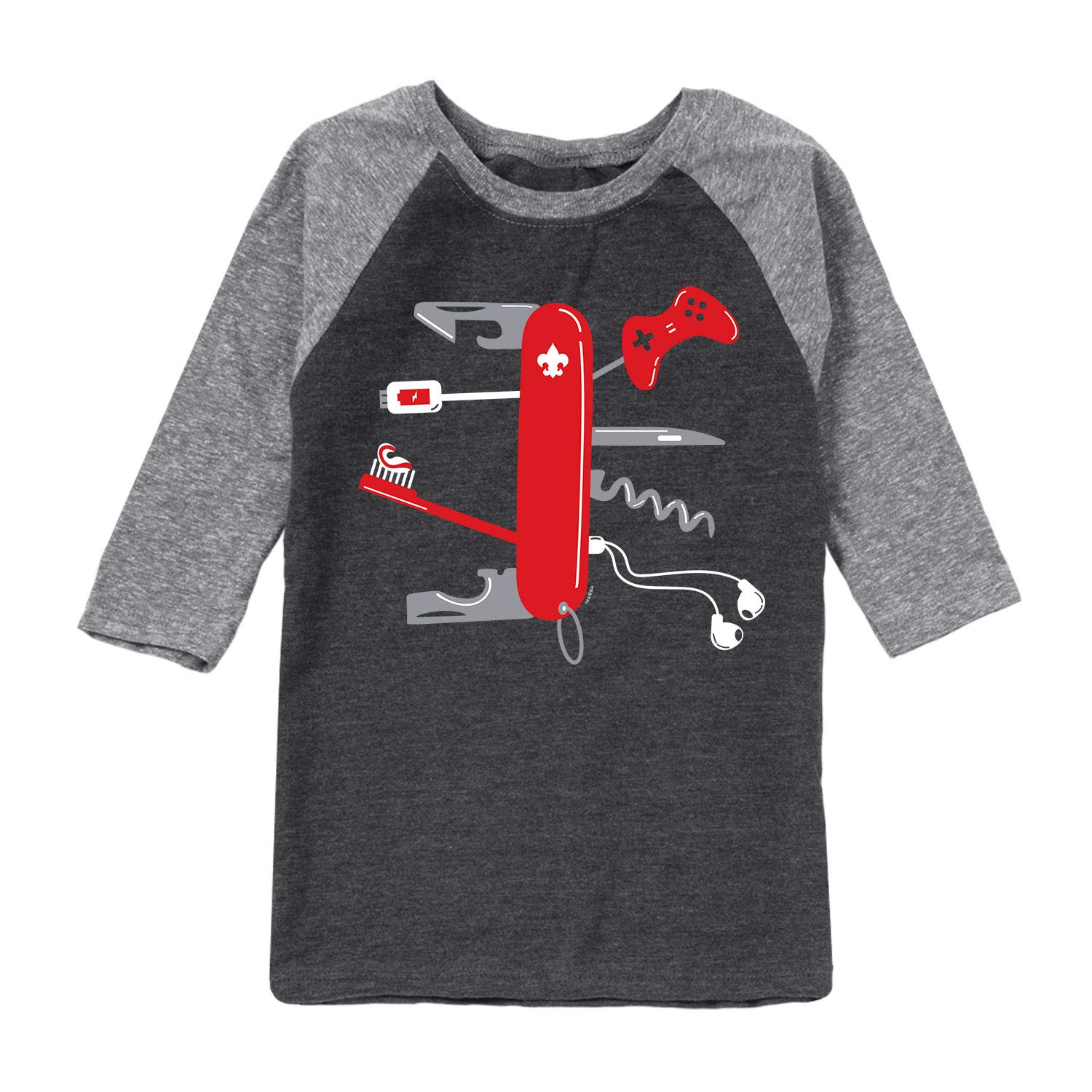 Boy Scouts of America Pocket Knife Illustration Youth Raglan Shirt - Premium Cotton Blend Tee for Scouts & Outdoor Enthusiasts - Perfect for Camping, Hiking & Scout Meetings