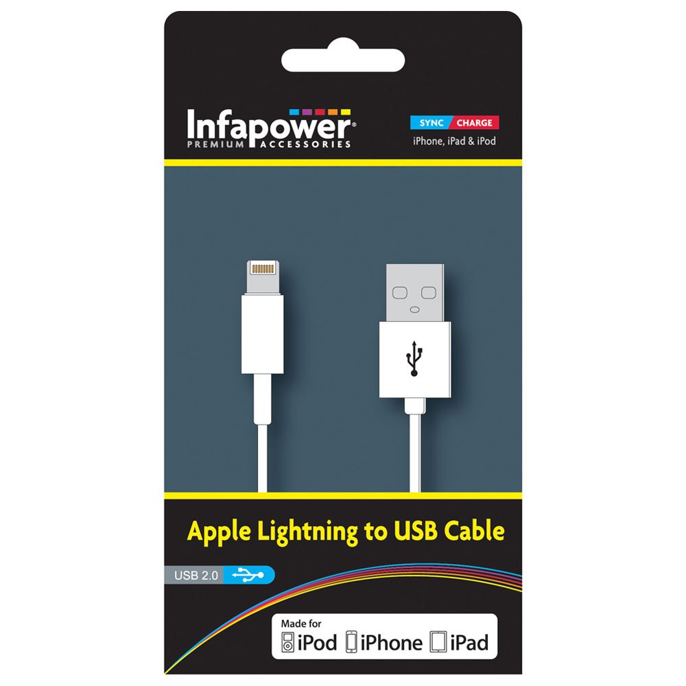 Infapower 1m Apple Lightning to USB 2.0 Cable - Fast Charging & Sync for iPhone, iPad, iPod (White) | Perfect for Home, Office & Travel Use
