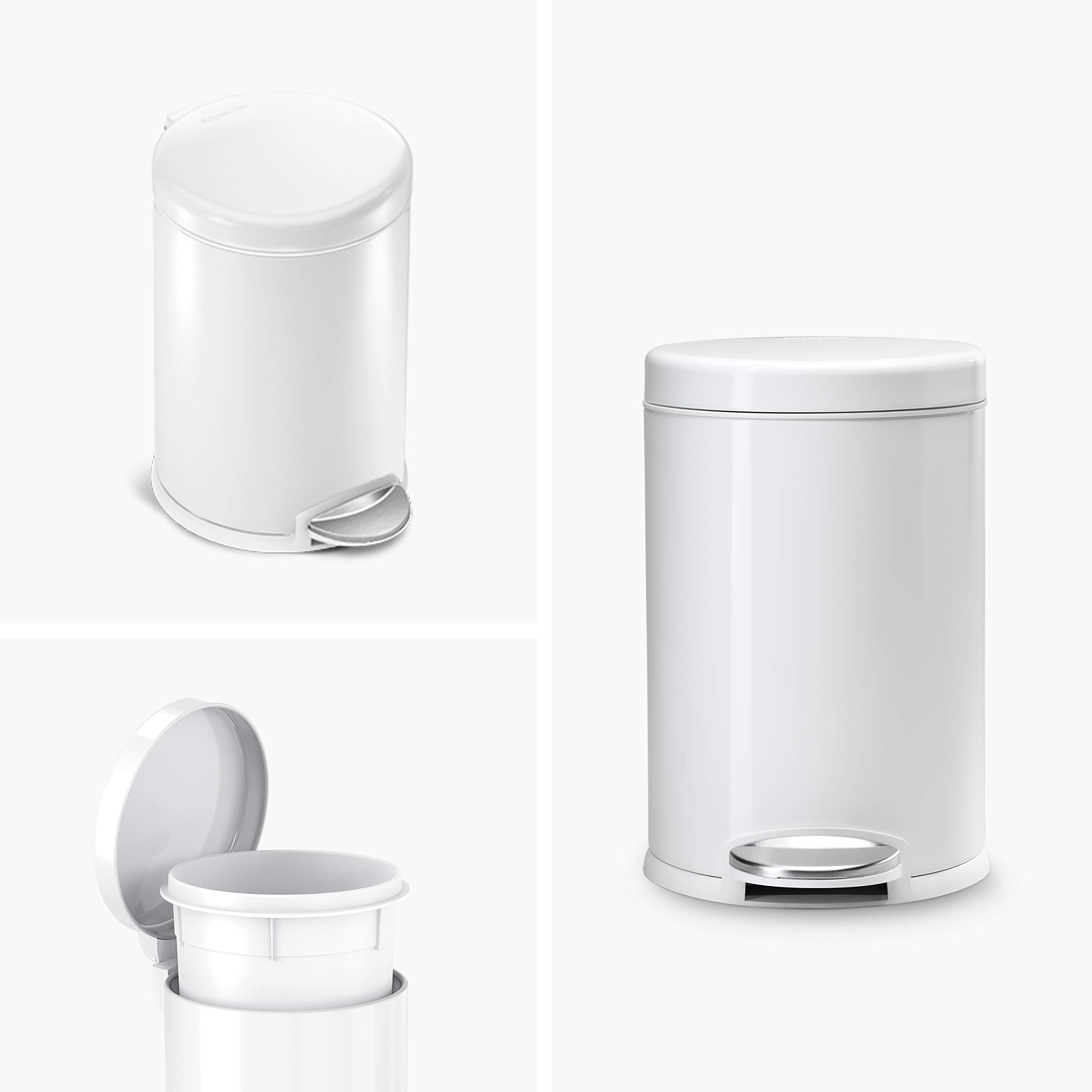 Simplehuman 4.5 Liter White Steel Bathroom Trash Can - Perfect for Small Spaces, Powder Rooms & Vanities | Durable & Stylish Waste Bin for Home, Office or Hotel Use