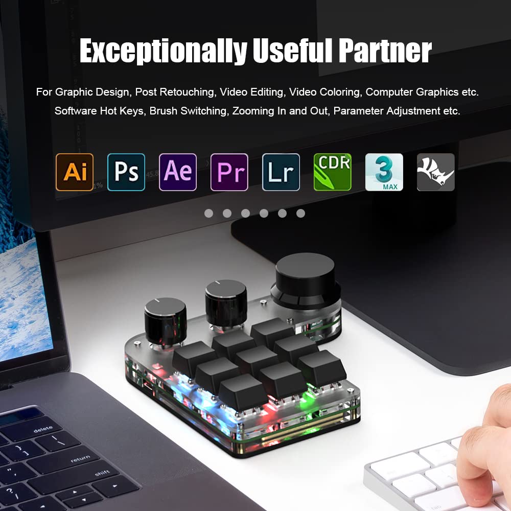 9-Key RGB Macro Mechanical Keyboard - Mini USB Keypad with 3 Knobs for Gaming & Programming | One-Handed Hot-Keys for OSU & NKRO