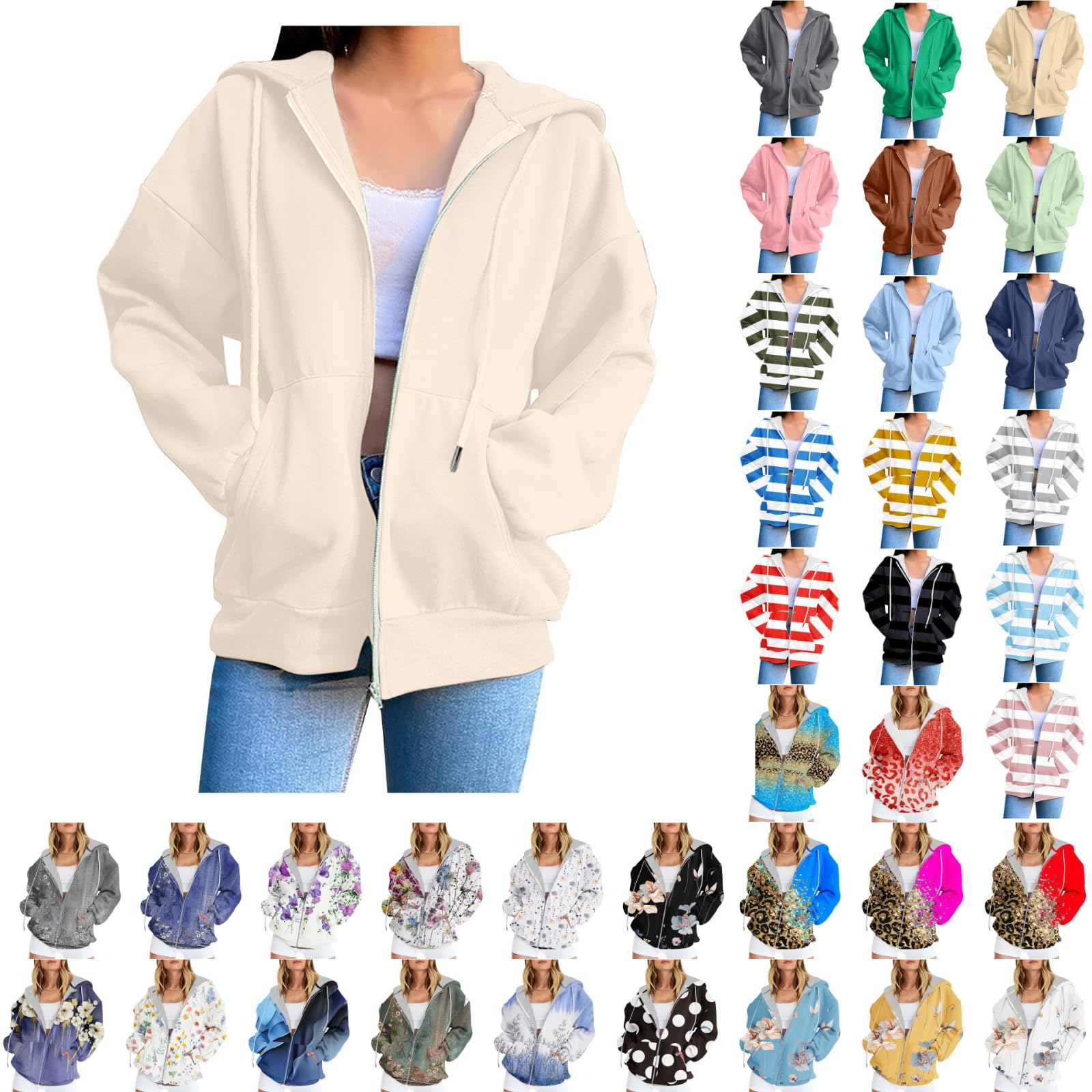 Women's Oversized Zip Up Hoodie - Y2K Fashion Casual Fall Sweatshirt with Pockets | Cute Long Sleeve Jacket for Teen Girls | Perfect for School, Streetwear & Cozy Outfits