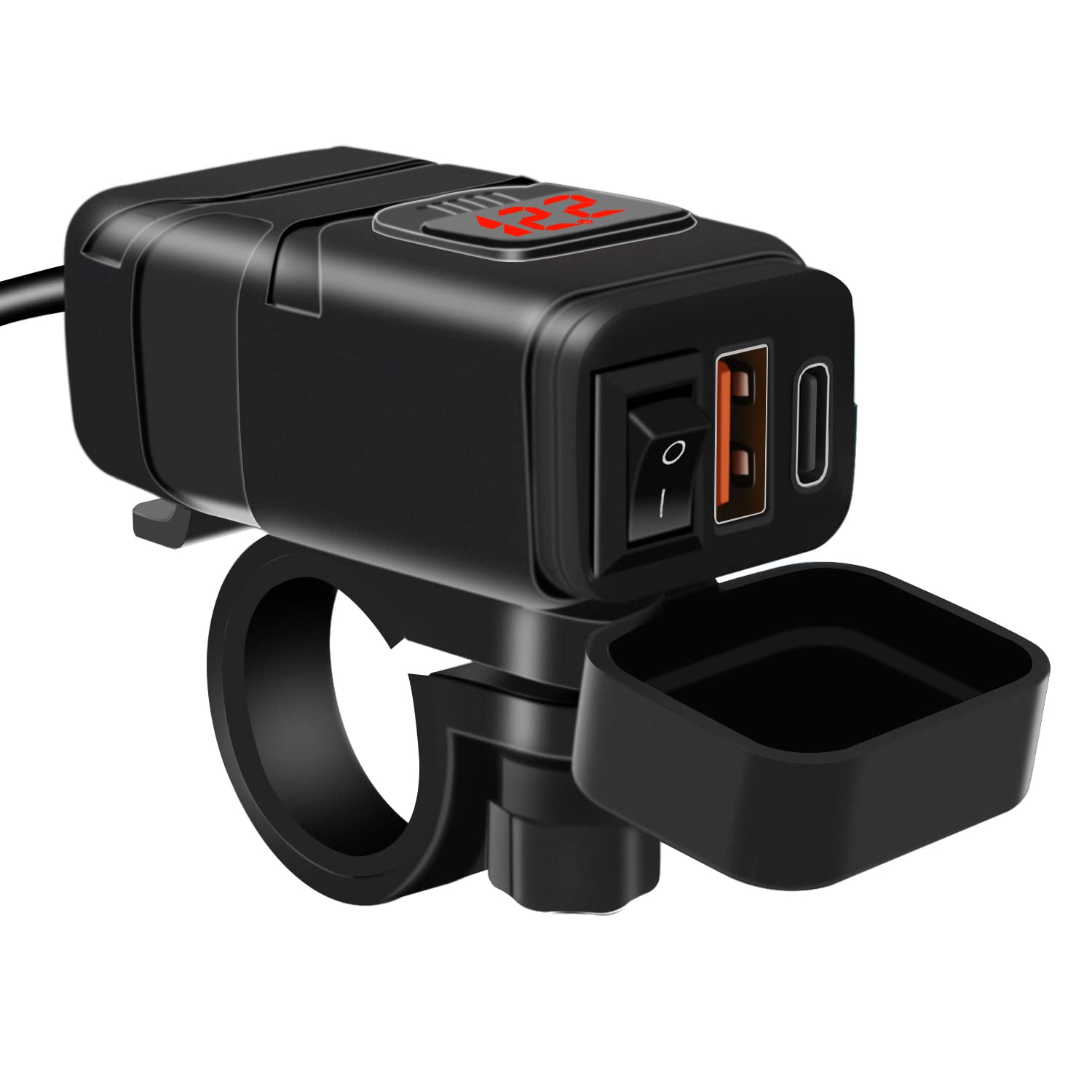 6.8A Motorcycle USB Phone Charger - Dual Port QC3.0 & PD3.0 Fast Charging with Voltmeter, ON/OFF Switch & Fuse - Waterproof SAE USB Adapter for Phones, Tablets, GPS - Perfect for Harley, Honda, Yamaha & Adventure Riding