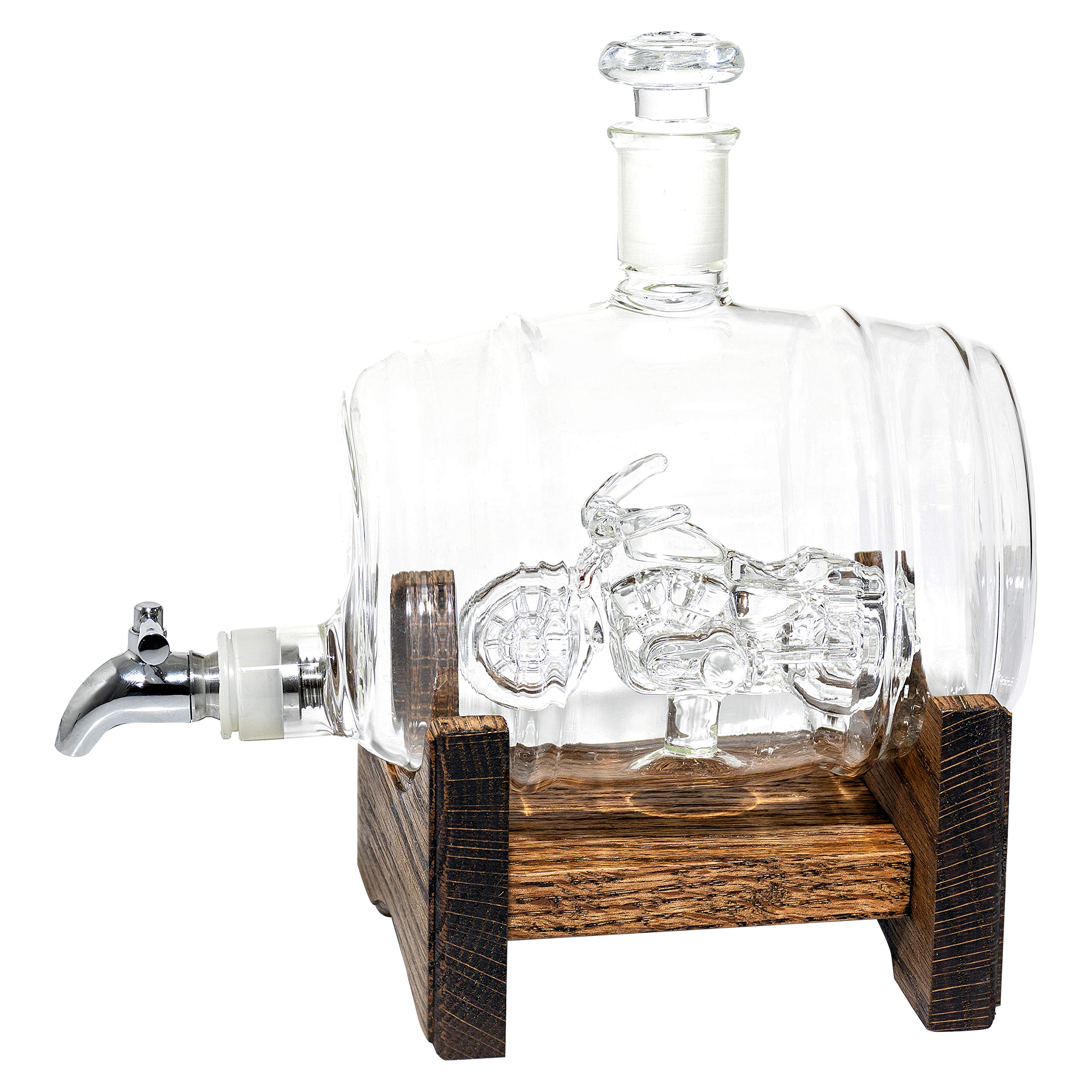 Glass Barrel Decanter with Motorcycle Inside - Unique Personalized Motorcycle Gift for Men - Ideal for Promotion, Retirement & Milestone Celebrations - Perfect for Whiskey Lovers & Biker Enthusiasts