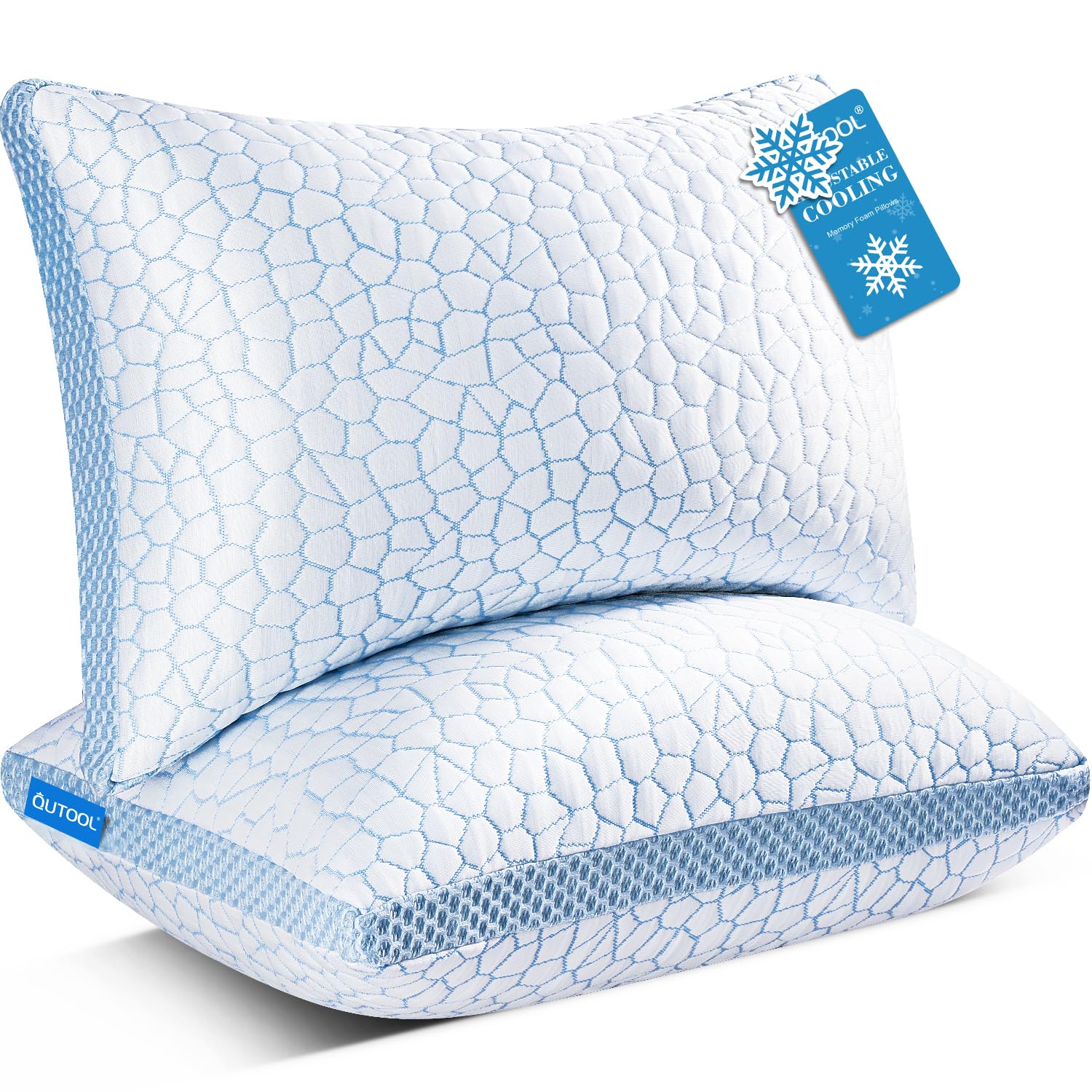 QUTOOL Enhanced Cooling Pillows for Sleeping - 2 Pack King Size Shredded Memory Foam Pillows, Supportive & Soft for Side & Back Sleepers | Perfect for Hot Sleepers, Neck Pain Relief & Better Sleep