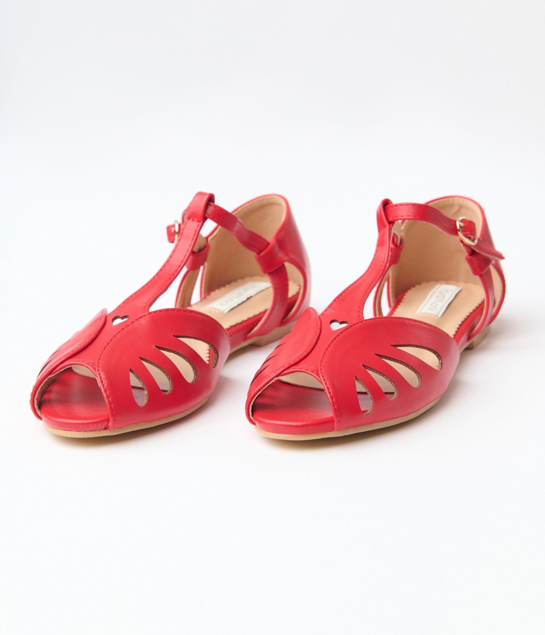 Royal Monk Women's Red Leatherette Peep Toe T-Strap Flats - Comfortable Vegan Leather Ballet Shoes for Casual Wear, Office & Date Night Outfits
