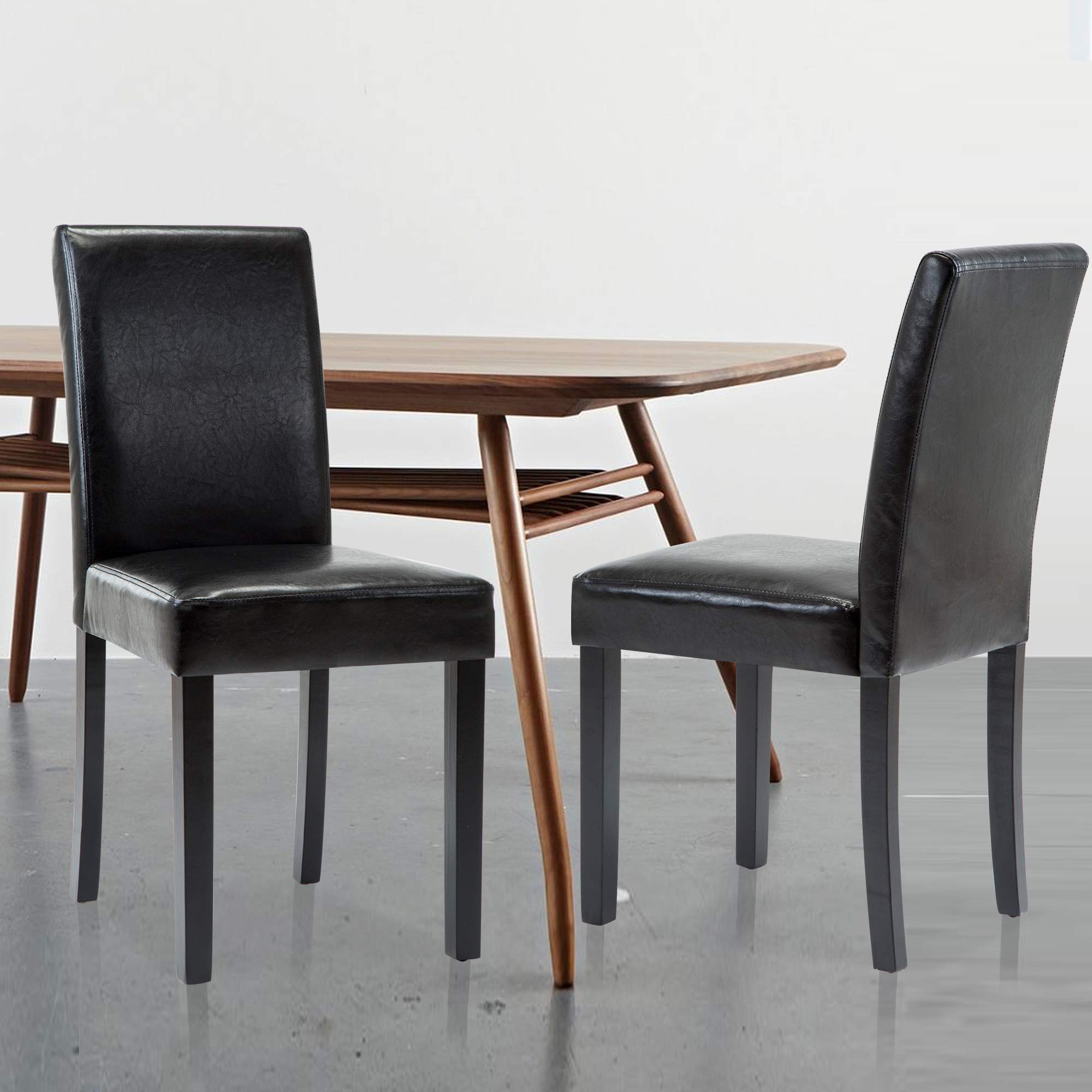 Modern PU Upholstered Dining Chairs Set of 2 - Elegant Black Dining Room Chairs with Comfortable Seat Cushions - Perfect for Kitchen, Dining Room, and Home Decor