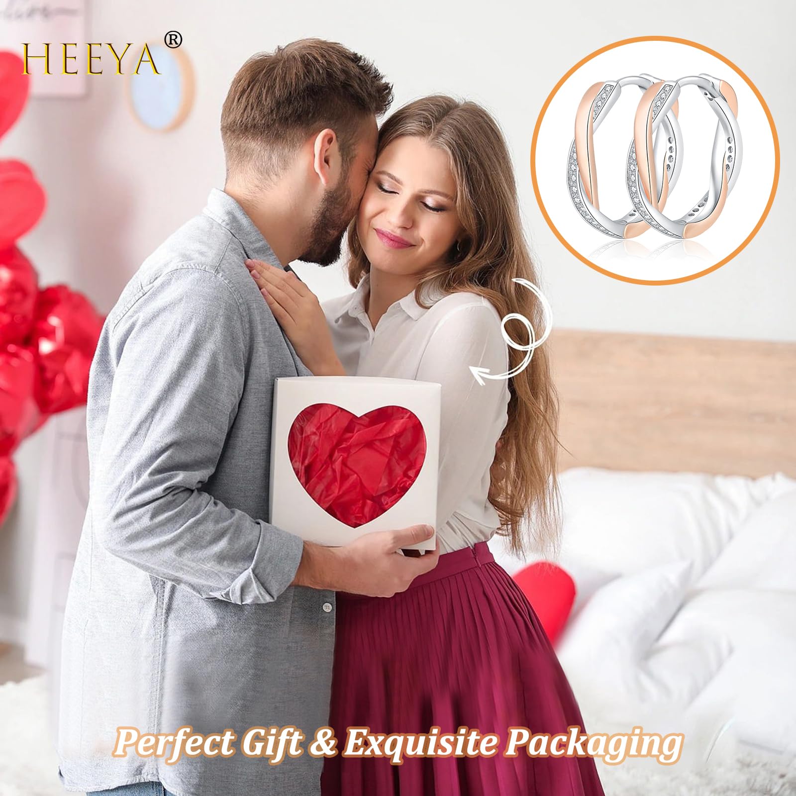 HEEYA Sterling Silver Plated Hoop Earrings for Women & Girls - Lightweight Twisted Hoop Earrings with Cubic Zirconia | Hypoallergenic Silver/Gold/Rose Gold Jewelry Gift | Perfect for Everyday Wear, Parties & Special Occasions