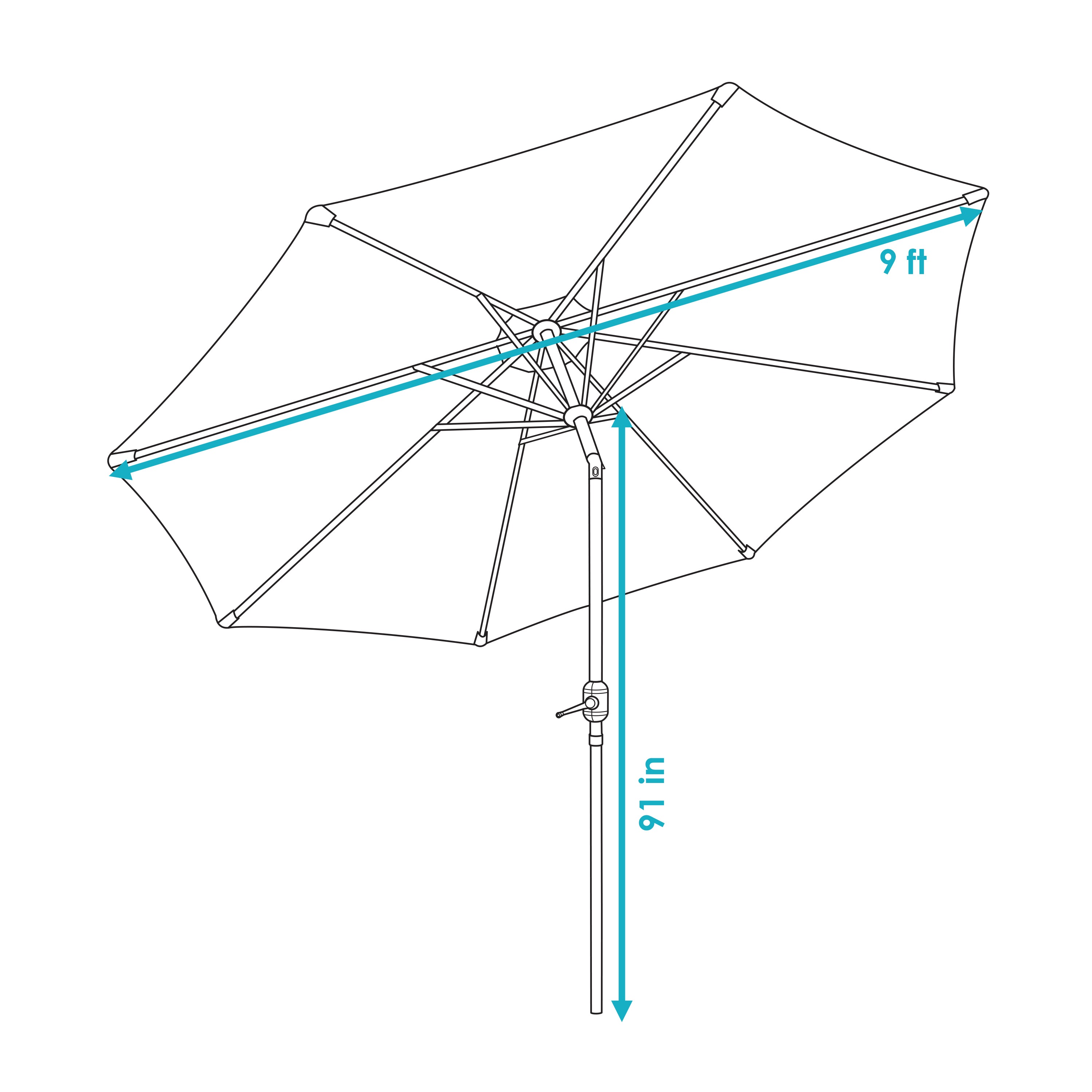 Sunnydaze 9-Foot Striped Outdoor Patio Umbrella with Push Button Tilt & Easy Crank Lift - Perfect for Poolside, Backyard, Garden, and Deck Shade