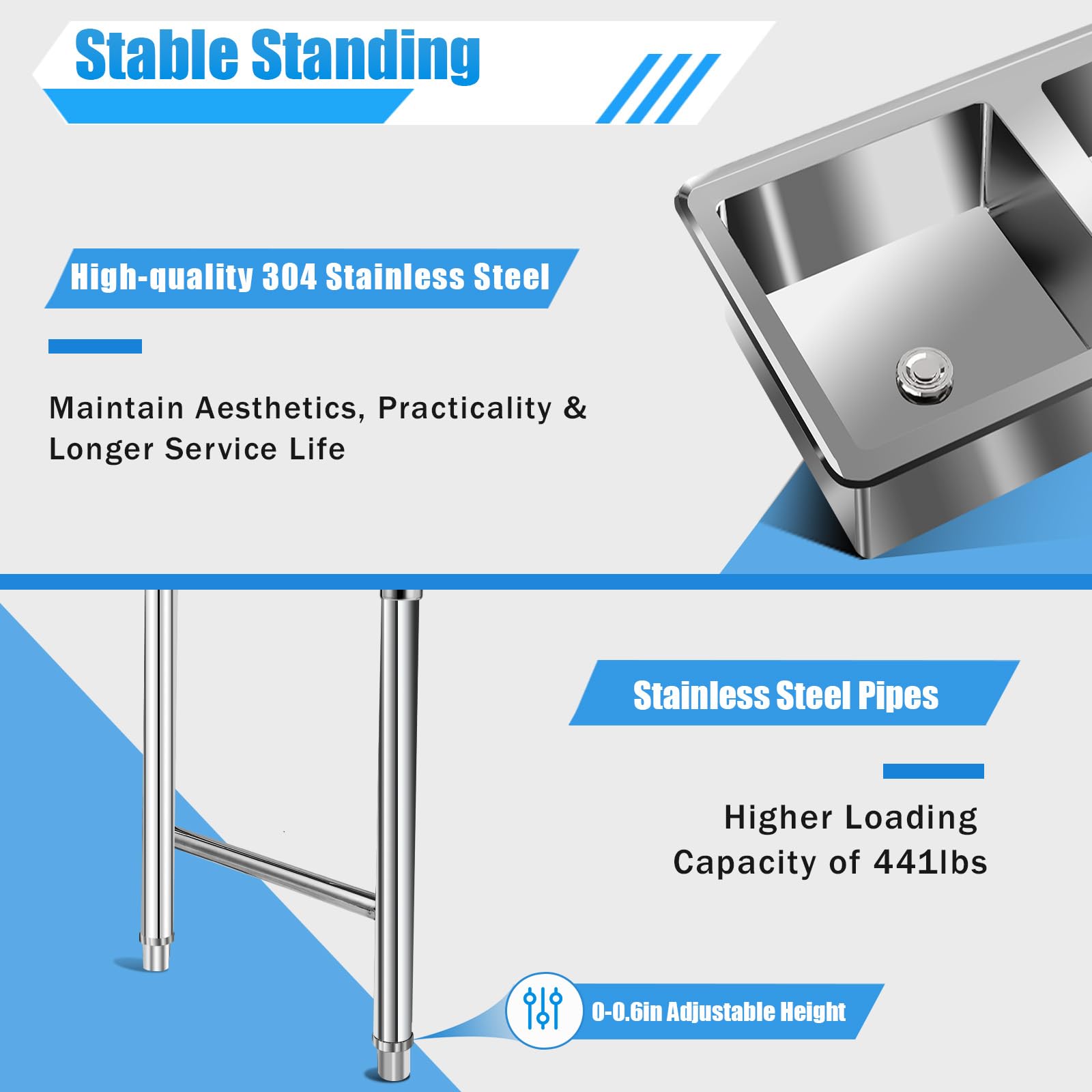 3-Compartment NSF 304 Stainless Steel Commercial Utility Sink with 11