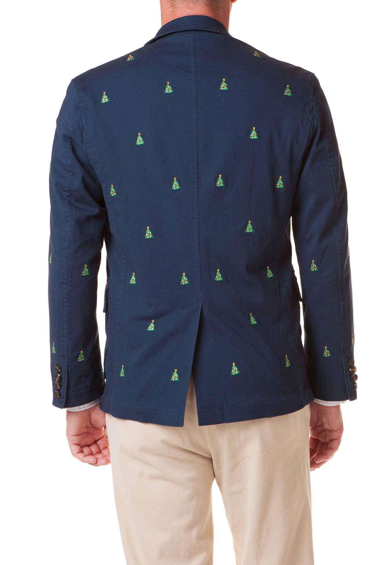 Spinnaker Blazer Nantucket Navy with Christmas Tree Print | Men's Casual Sports Coat | Perfect for Holiday Parties & Christmas Events