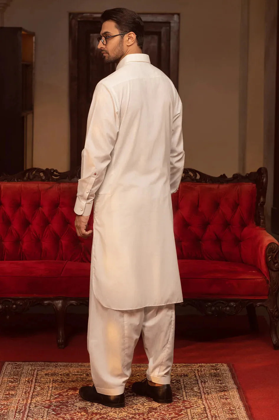 Stylish Blended White Kurta Shalwar by J. Junaid Jamshed - Wasim Akram Collection | Traditional Pakistani Outfit for Men | Perfect for Eid, Weddings & Festive Occasions