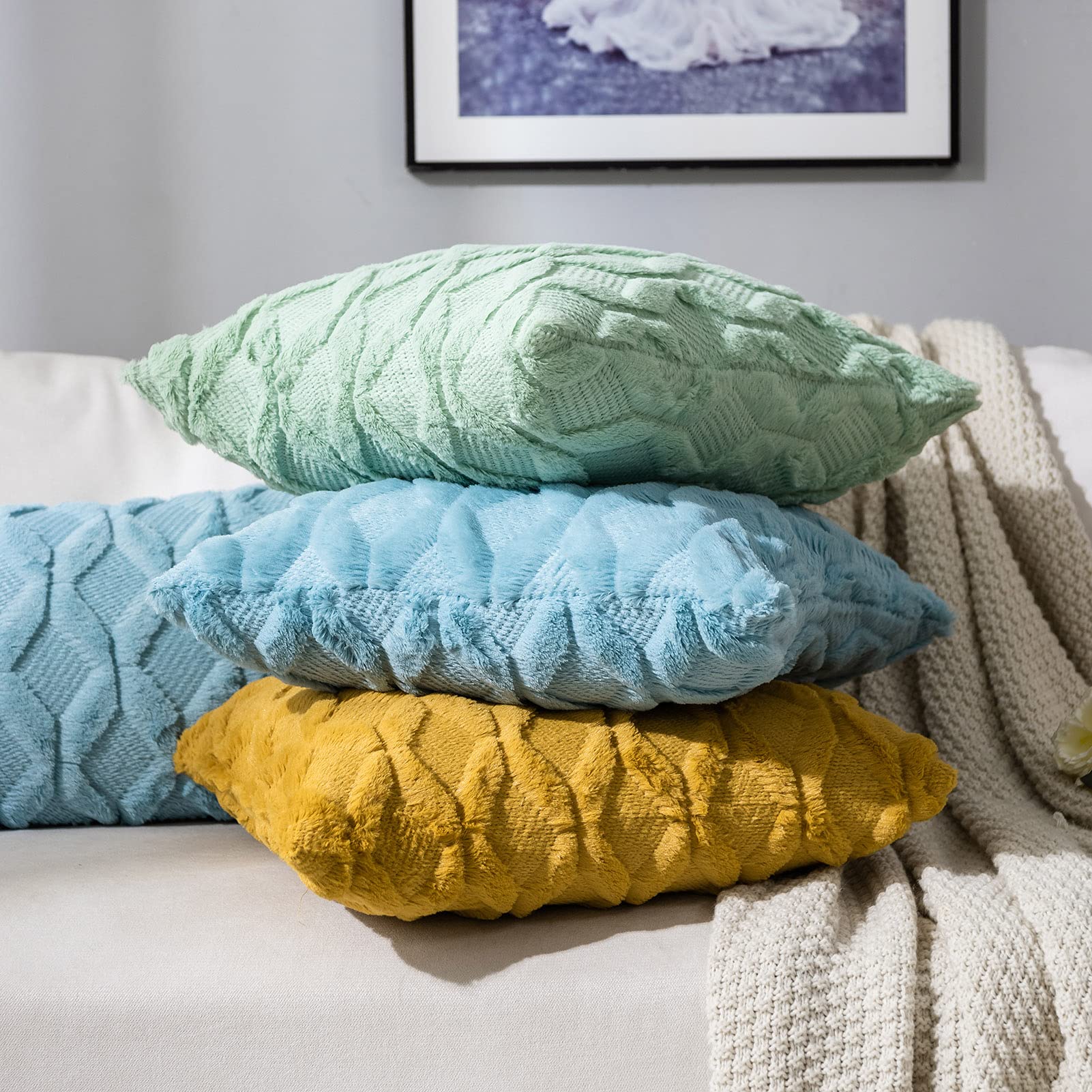 JUSPURBET 16x16 Inch Double Sided Plush Throw Pillow Covers - Pack of 2, Soft Luxury Apple Green Decorative Pillow Cases for Couch, Sofa, Bedroom - Perfect for Home Decor, Living Room Accent & Cozy Comfort