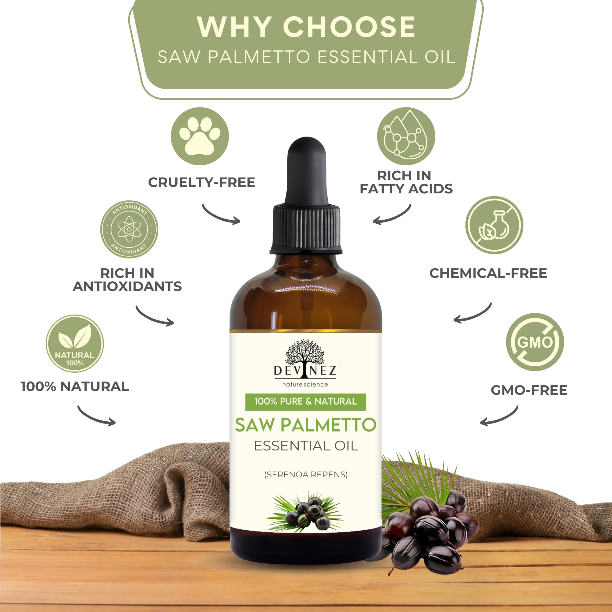 **Serenoa Repens (Saw Palmetto) Oil for Hair Growth - 100% Pure & Natural, 10ml | Therapeutic Grade Essential Oil in Amber Glass Bottle | Promotes Thicker Hair & Scalp Health | Perfect for Diffusers, Haircare & Skincare Routine**    *(Use for aromatherapy, scalp massages, DIY haircare blends, or as a natural skincare moisturizer.)*
