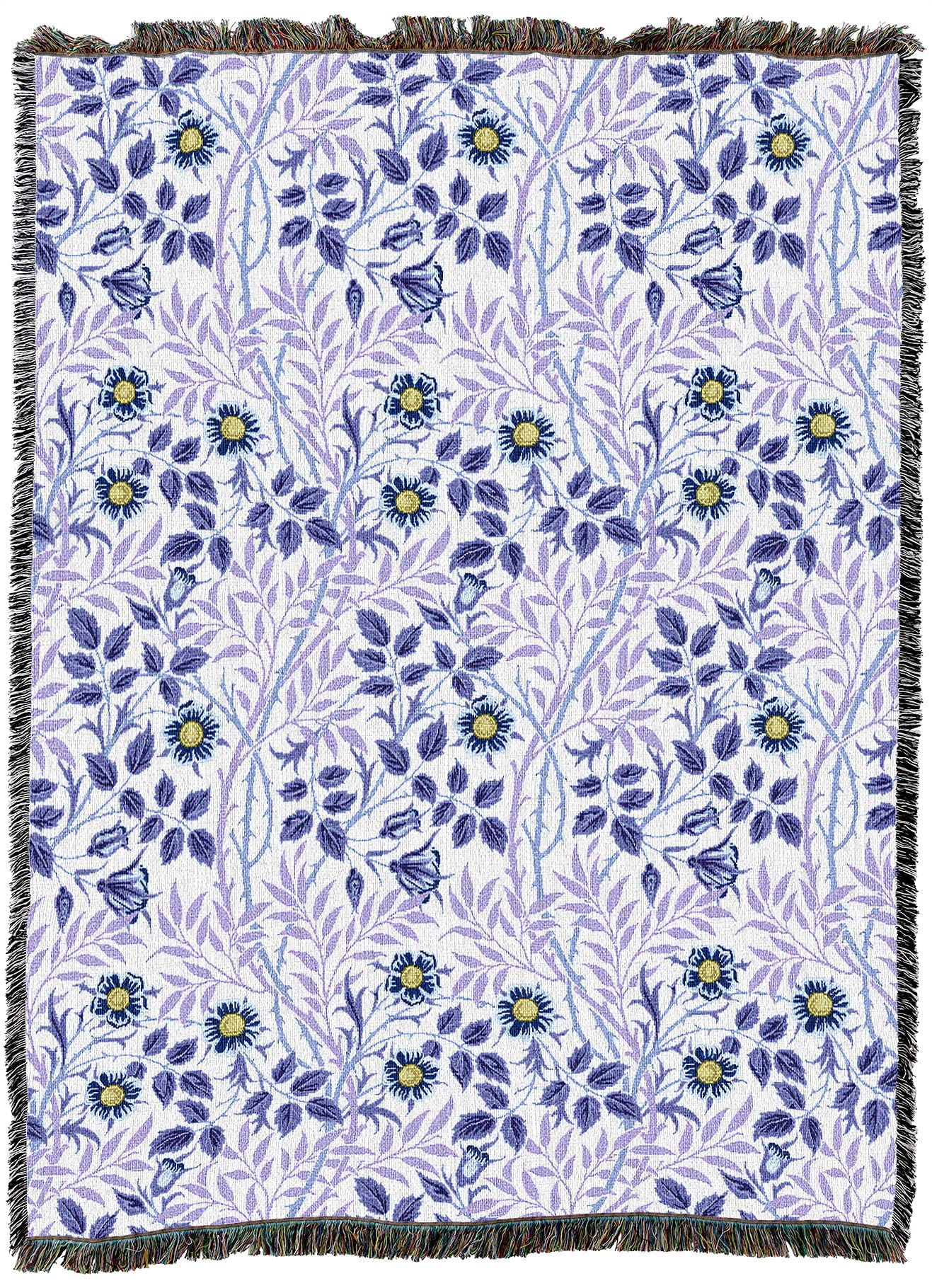 Pure Country Weavers William Morris Sweetbriar Lavender Cotton Woven Throw Blanket - XL 82x62 Inches - Handmade in USA - Arts & Crafts Home Decor, Bohemian Bedspread, Sofa Cover, Picnic Blanket Gift