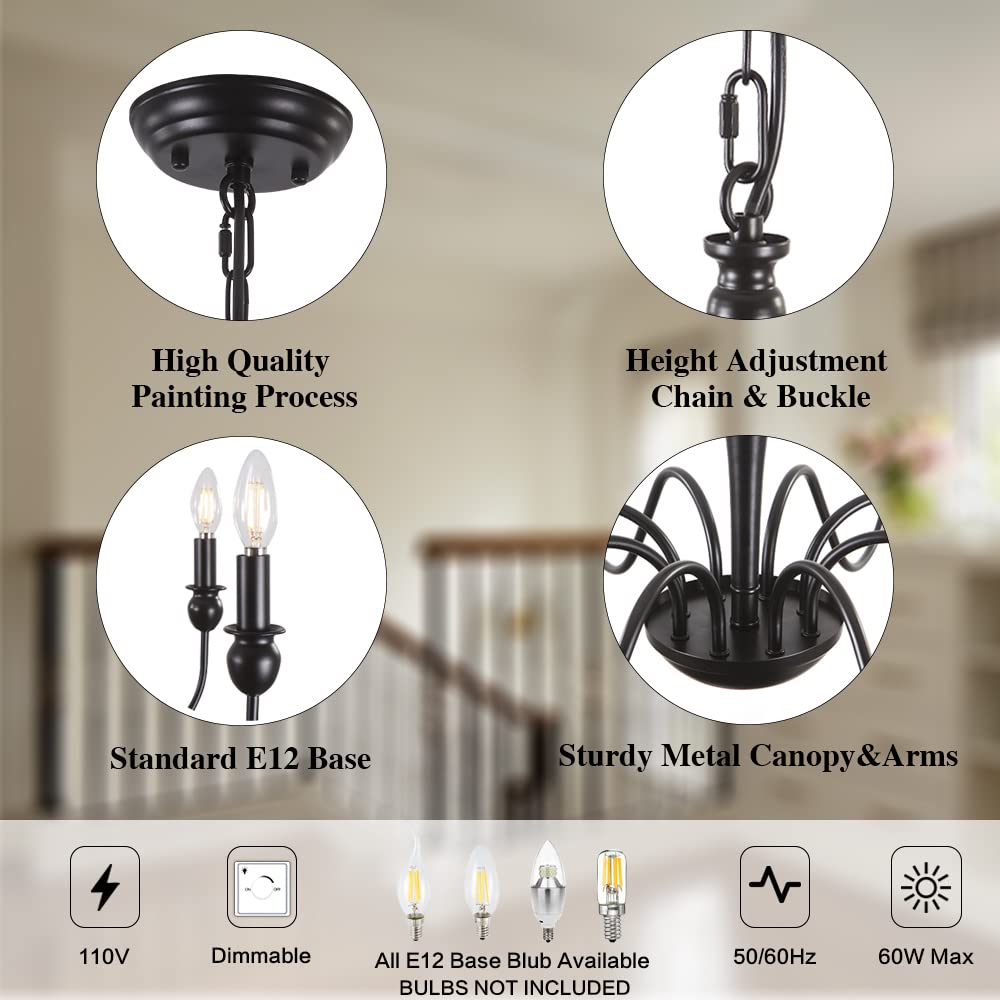LASENCHOO 8-Light Farmhouse Chandelier - Black Industrial Rustic Ceiling Light Fixture for Dining Room, Living Room, Bedroom, Foyer & Kitchen Island | Perfect for Farmhouse, Industrial & Rustic Home Decor