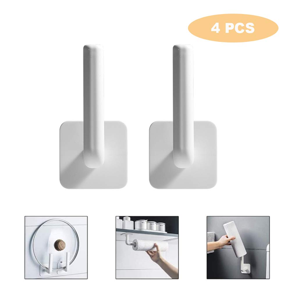 Zvivi 4-Pack Adhesive Wall Mount Paper Towel Holder - No Drill Easy Install Kitchen, Bathroom, Laundry Room Organizer - Under Cabinet Space Saving Towel Rack Dispenser for Home & Office Use