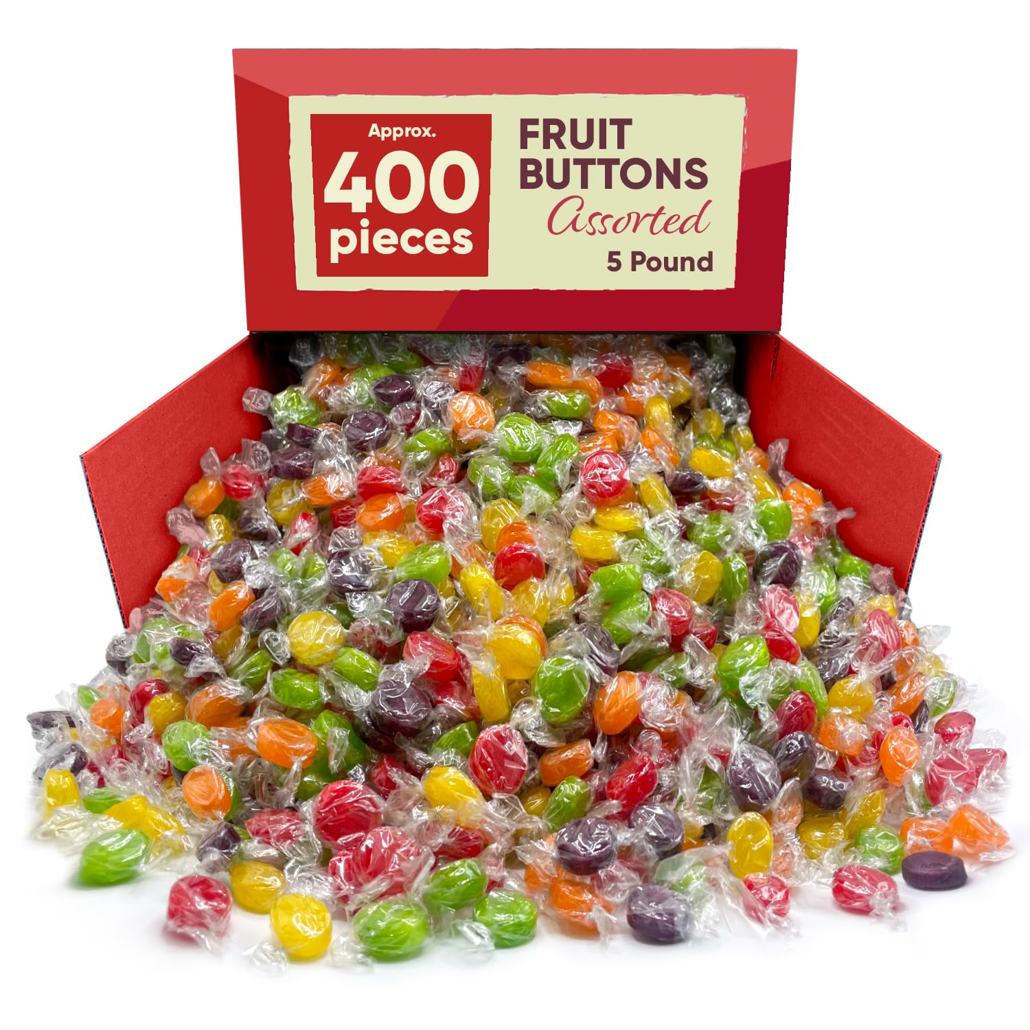 Assorted Fruit Buttons Hard Candy - 5lb Bulk Pack (Approx 400 Pieces) - Old Fashioned Holiday Candy for Parties, Gifts & Dessert Toppings