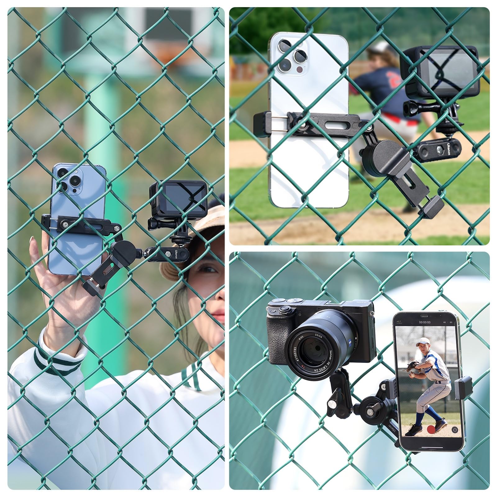 ULANZI CM010 Action Camera Fence Mount Holder - Universal Clamp for GoPro, Smartphones & DSLRs - Perfect for Outdoor Sports, Vlogging & Adventure Filming