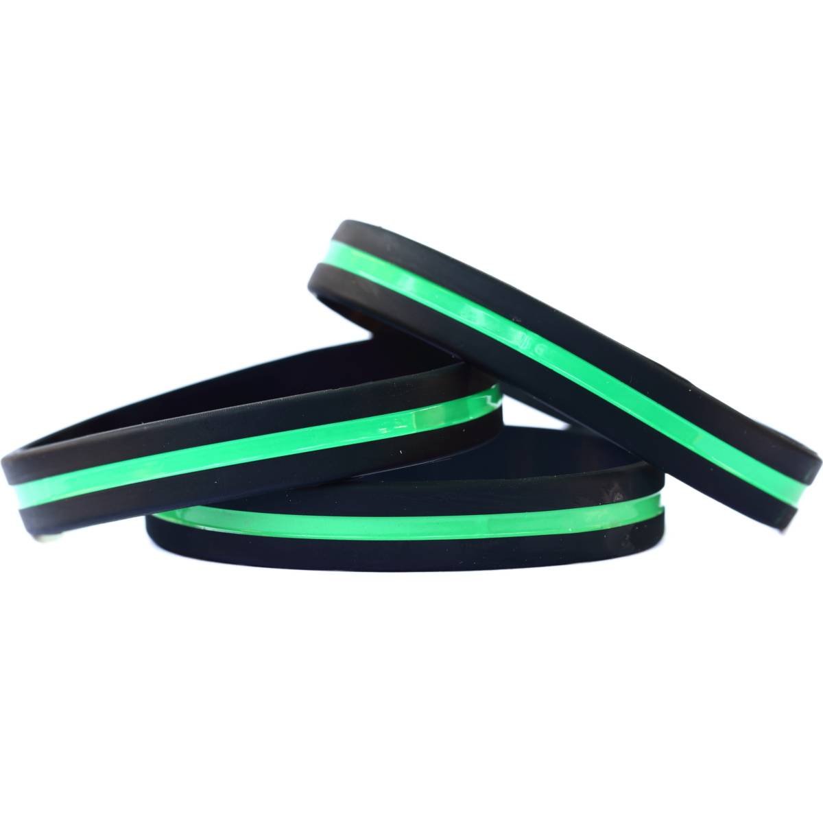 Thin Green Line Silicone Wristband Bracelets - Military & Law Enforcement Support Bands for First Responders, Veterans & Police - Show Your Awareness & Solidarity in Everyday Wear