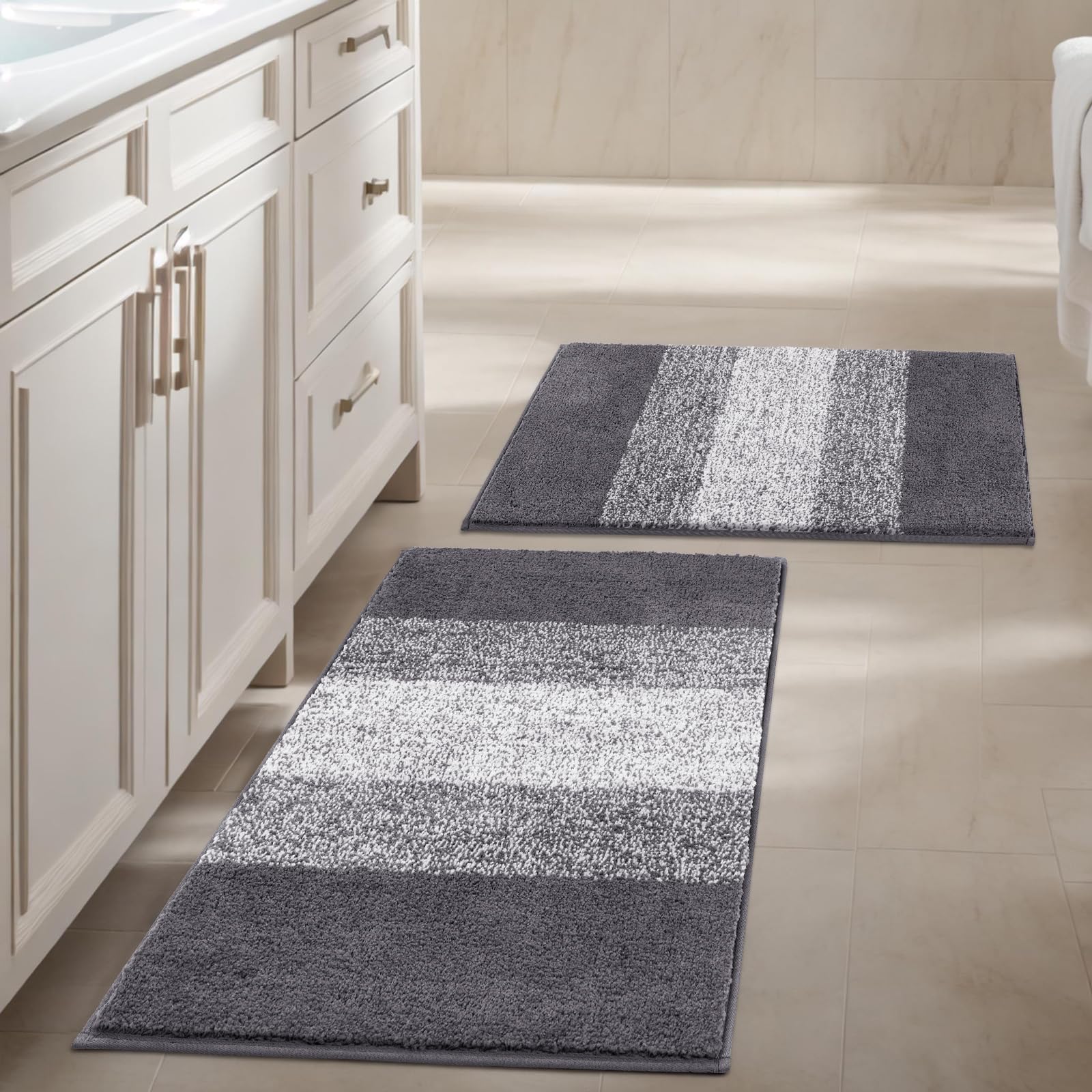Luxury Soft Bathroom Rugs Set of 2 - Non-Slip Washable Plush Bath Mats, Super Absorbent Microfiber Shaggy Carpet for Bath Tub, Shower & Bathroom Floor (18