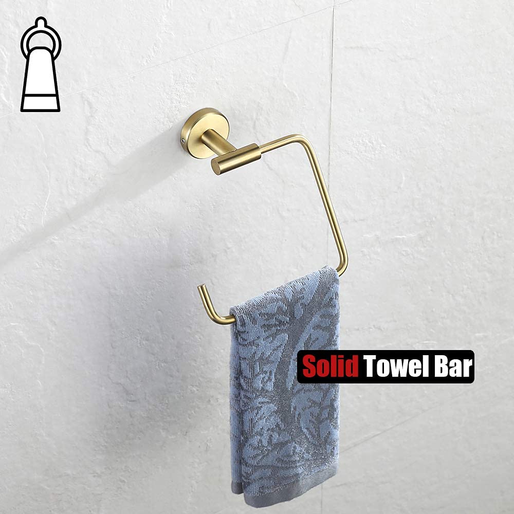 Brushed Gold Towel Ring - Stainless Steel Bathroom Holder for Showers