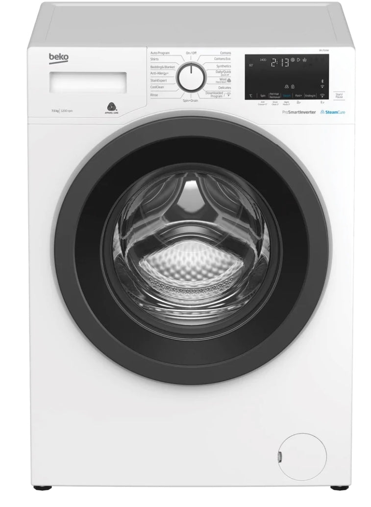 Beko BFL7510W 7.5kg Front Load Washing Machine with Steam & Bluetooth - Energy Efficient European Made Laundry Appliance for Smart Homes & Small Apartments