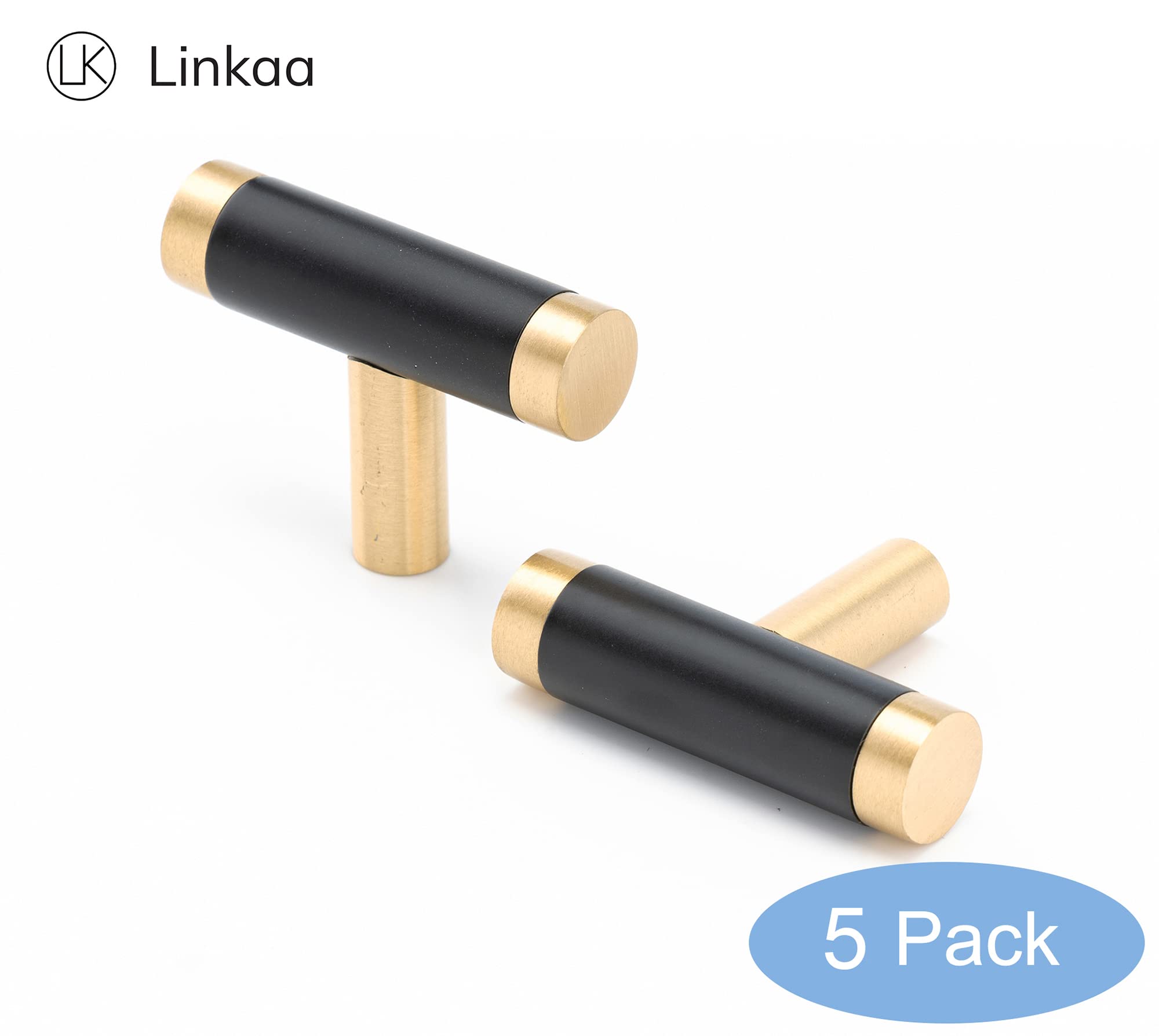 Gold Cabinet Handles & Black Drawer Pulls - 5 Pack Kitchen Cabinet Hardware for Dresser, Bedroom & Bathroom - Elegant Gold & Black Knobs for Home Decor & DIY Projects