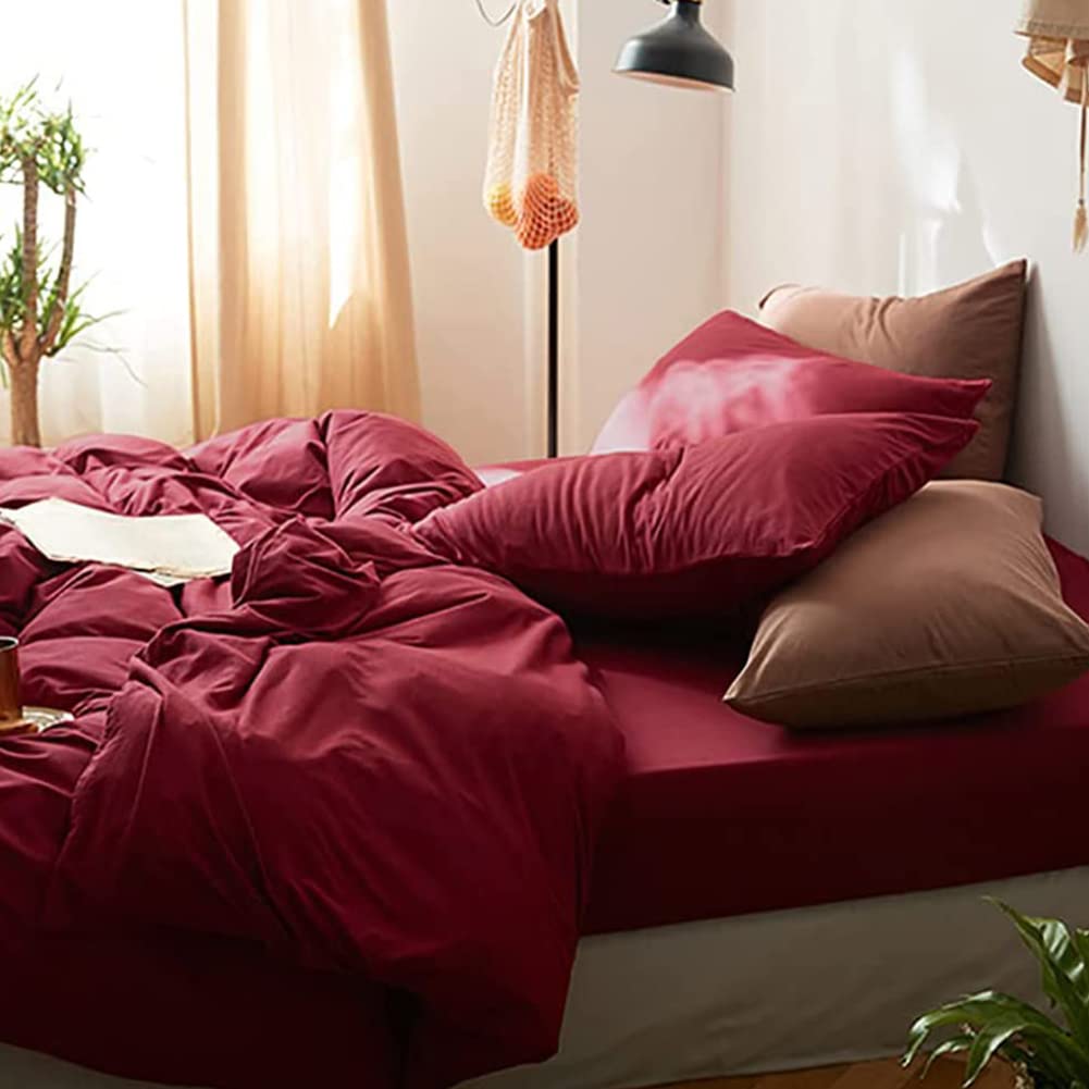 Burgundy Duvet Cover California King Size - Wine Red Microfiber Bedding Set (3-Piece) with Zipper Ties | Modern Minimalist Solid Color Design for Men & Women | Perfect for Master Bedroom, Guest Room & Luxury Hotel Decor