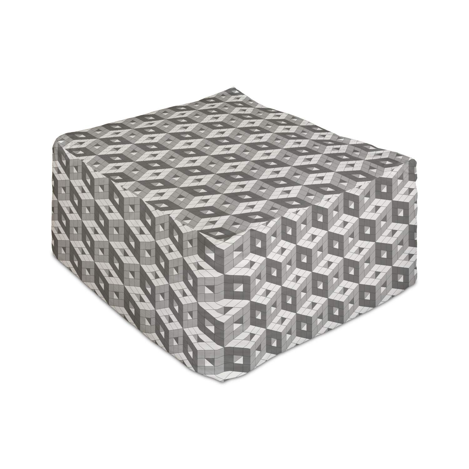 Ambesonne Grey Abstract Cubes Rectangle Pouf - 25