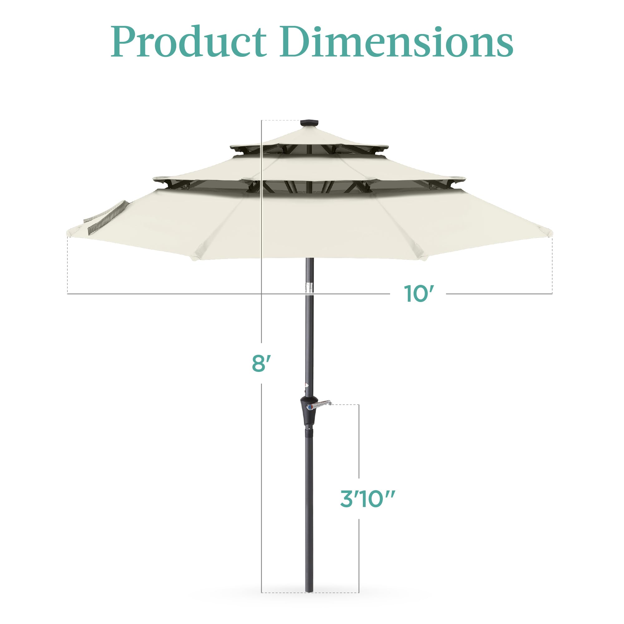 Best Choice Products 10ft 3-Tier Solar Patio Umbrella with 24 LED Lights - Adjustable Tilt & Easy Crank, 8-Rib Design for Backyard, Deck, Poolside - Perfect for Outdoor Dining, Lounging, and Summer Gatherings (Ivory)