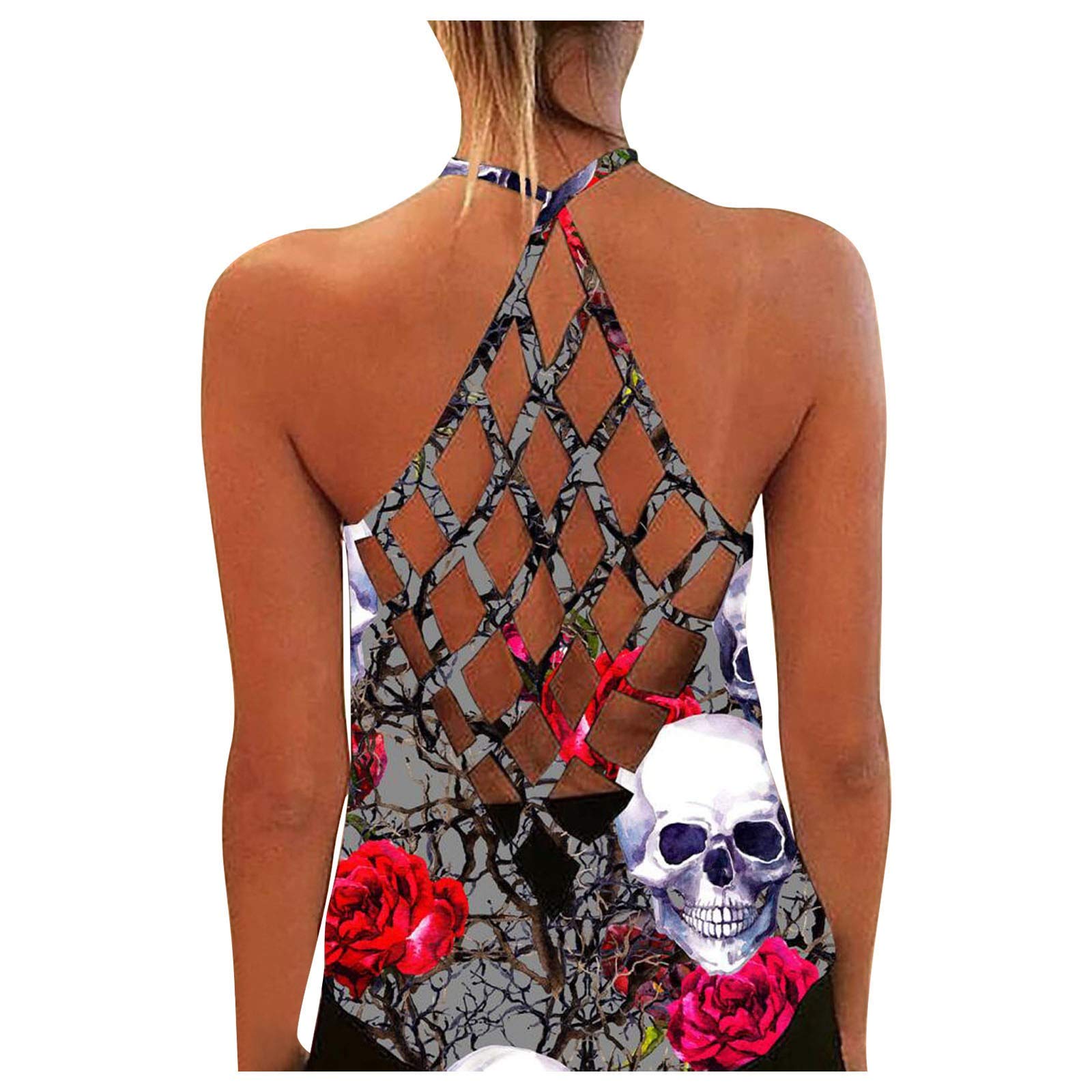 FABIURT Women's Fashion Graphic Summer Tank Tops - Casual Loose Sleeveless Criss Cross T-Shirt for Women | Perfect for Beach, Gym & Summer Outfits