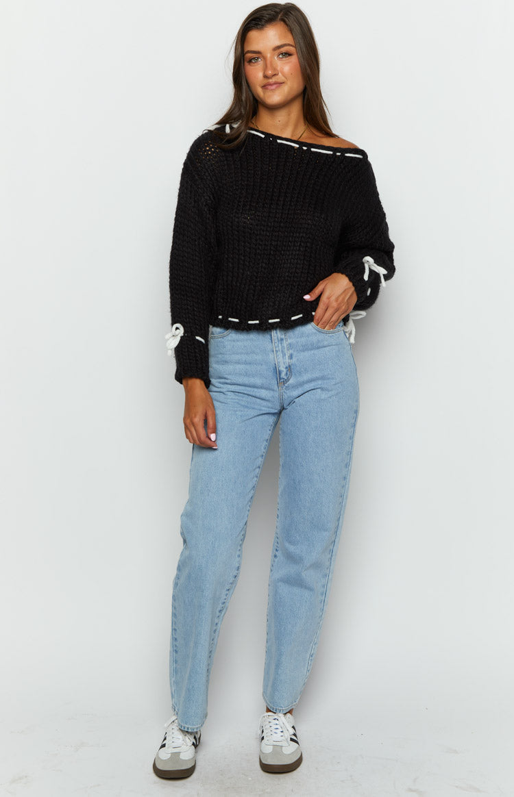 Bea Black Sweater for Women - Soft & Cozy Knit Pullover - Winter Warm Casual Tops - Perfect for Office, Dating & Weekend Outfits
