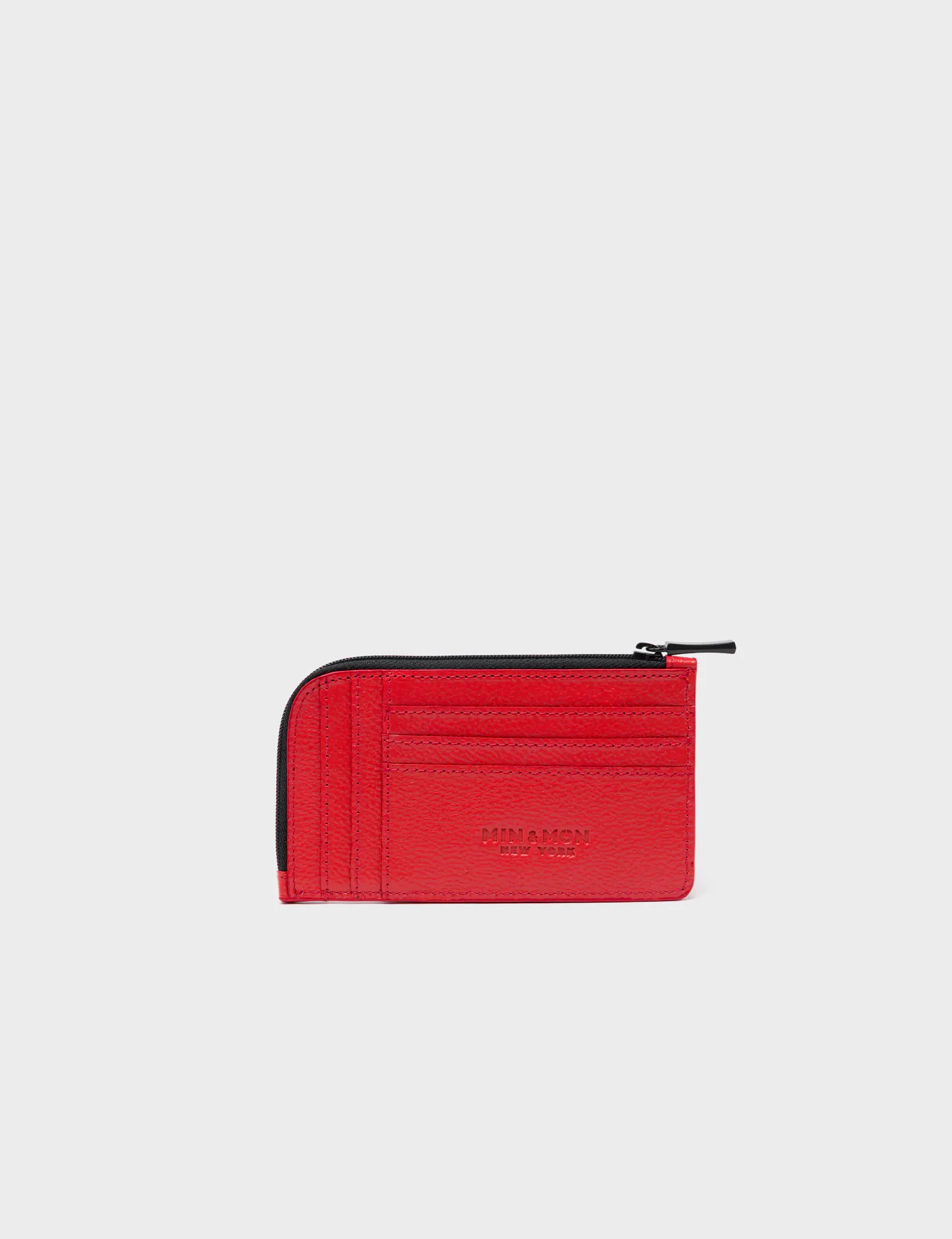 Fausto Poppy Red Leather Zip Around Cardholder with All Over Eyes Embroidery - Stylish RFID Blocking Wallet for Men & Women | Perfect for Travel, Business, and Everyday Use