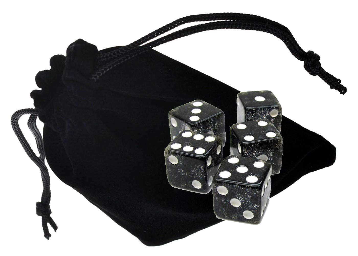 16mm Glitter Dice Set (5-Piece) with Black Velvet Pouch - Perfect for D&D & Board Games