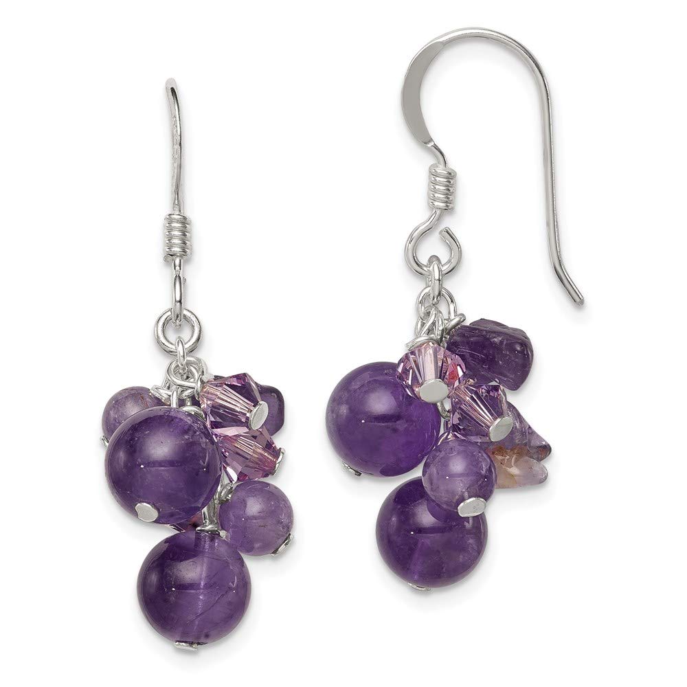 925 Sterling Silver Amethyst Bead Earrings with Lavender Crystal & Quartz - Elegant Dangle Drop Earrings for Women, Perfect for Weddings, Parties & Daily Wear