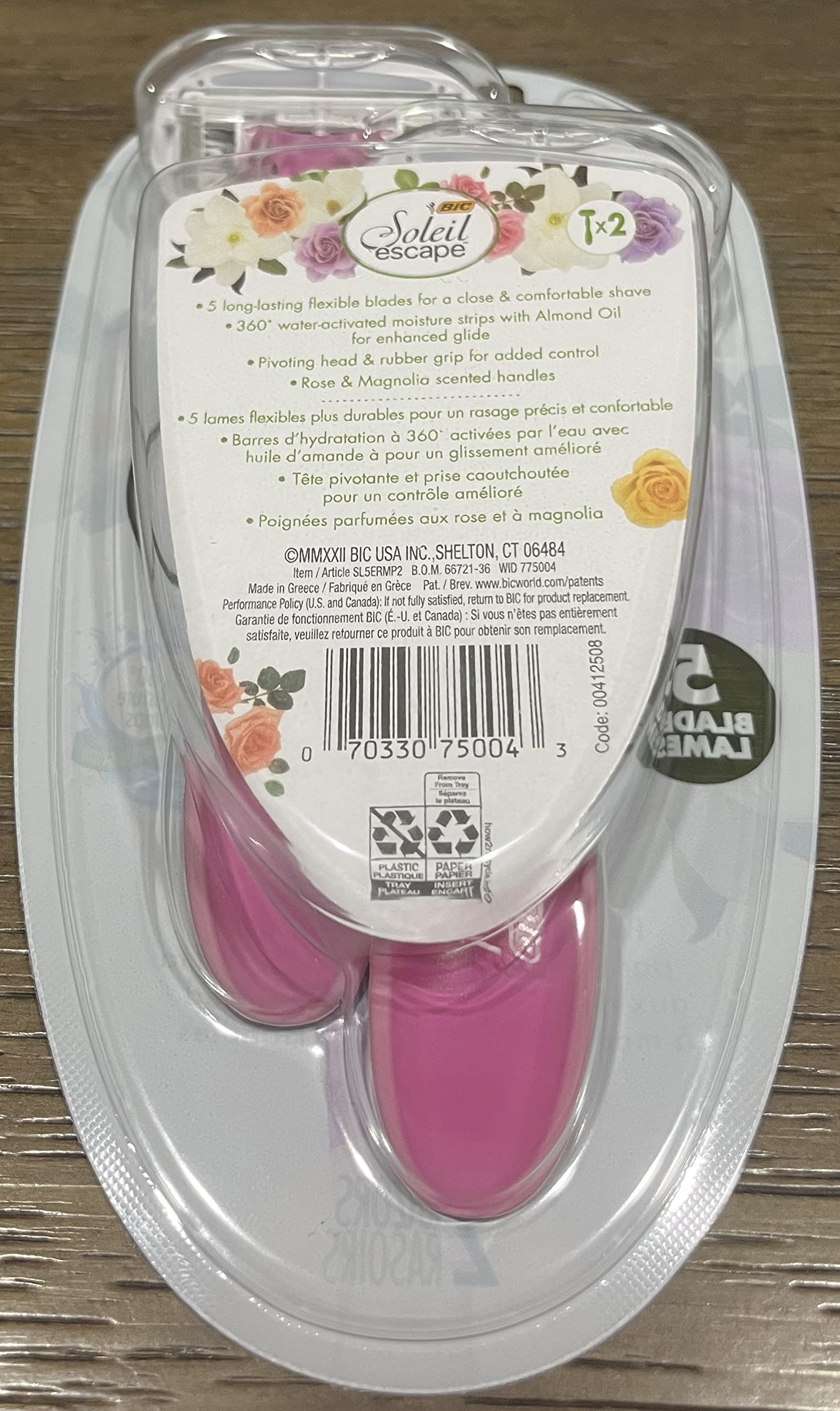 BIC Soleil Escape Women's Disposable Razors - 5 Blade Razor for Smooth Shaving, 2 Count Pack - Perfect for Travel, Gym & Everyday Use