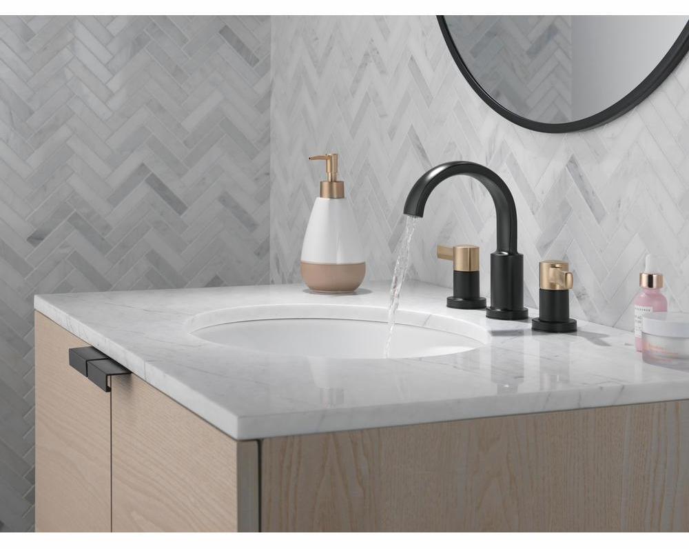 Albion Widespread Bathroom Faucet - Matte Black & Champagne Bronze Finish - Delta 35855LF GZ - Perfect for Modern Bathroom Vanities and Sinks