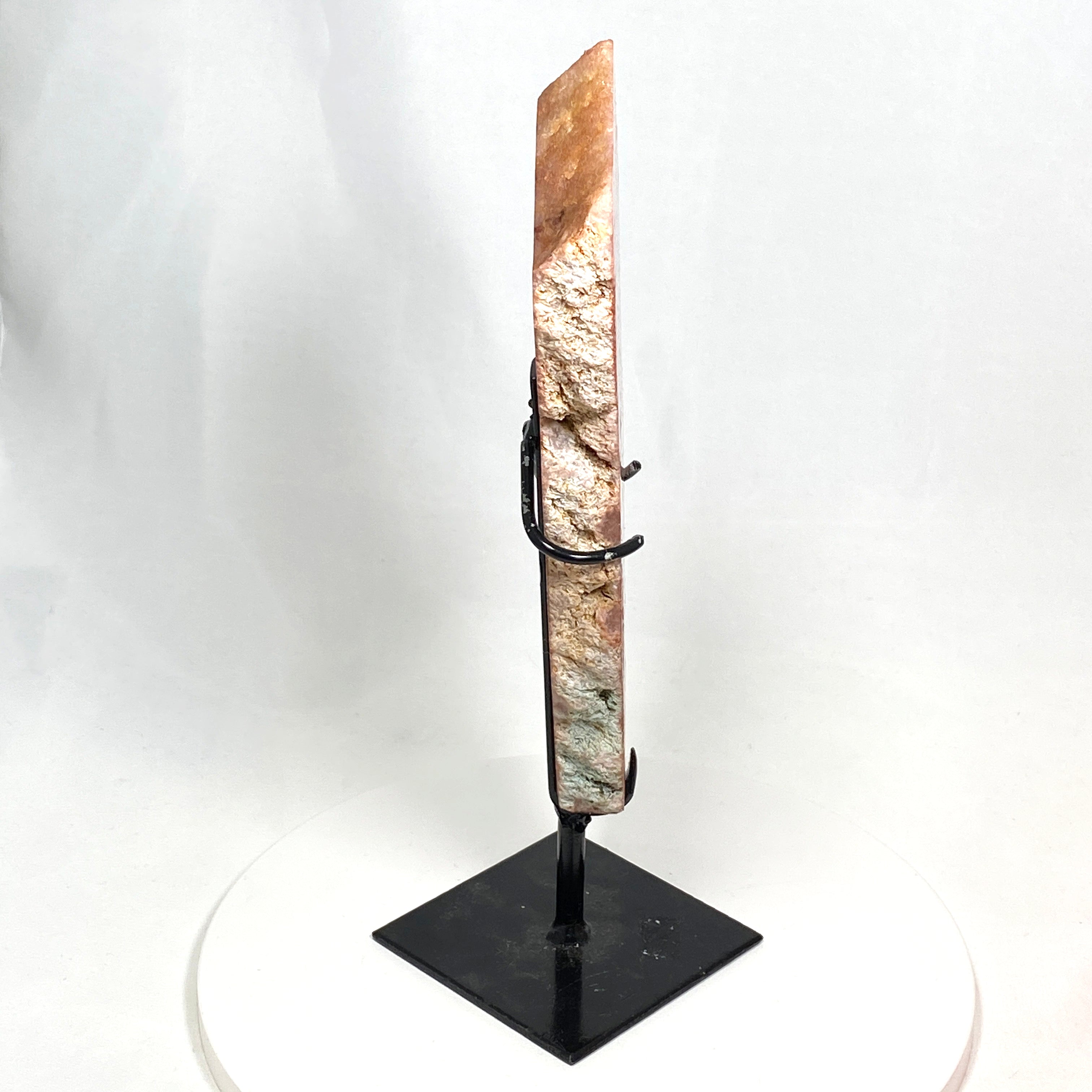 Natural Pink Amethyst & Quartz Crystal Slice on Wooden Stand - Healing Stone Decor for Home, Office & Meditation Space - PASL01