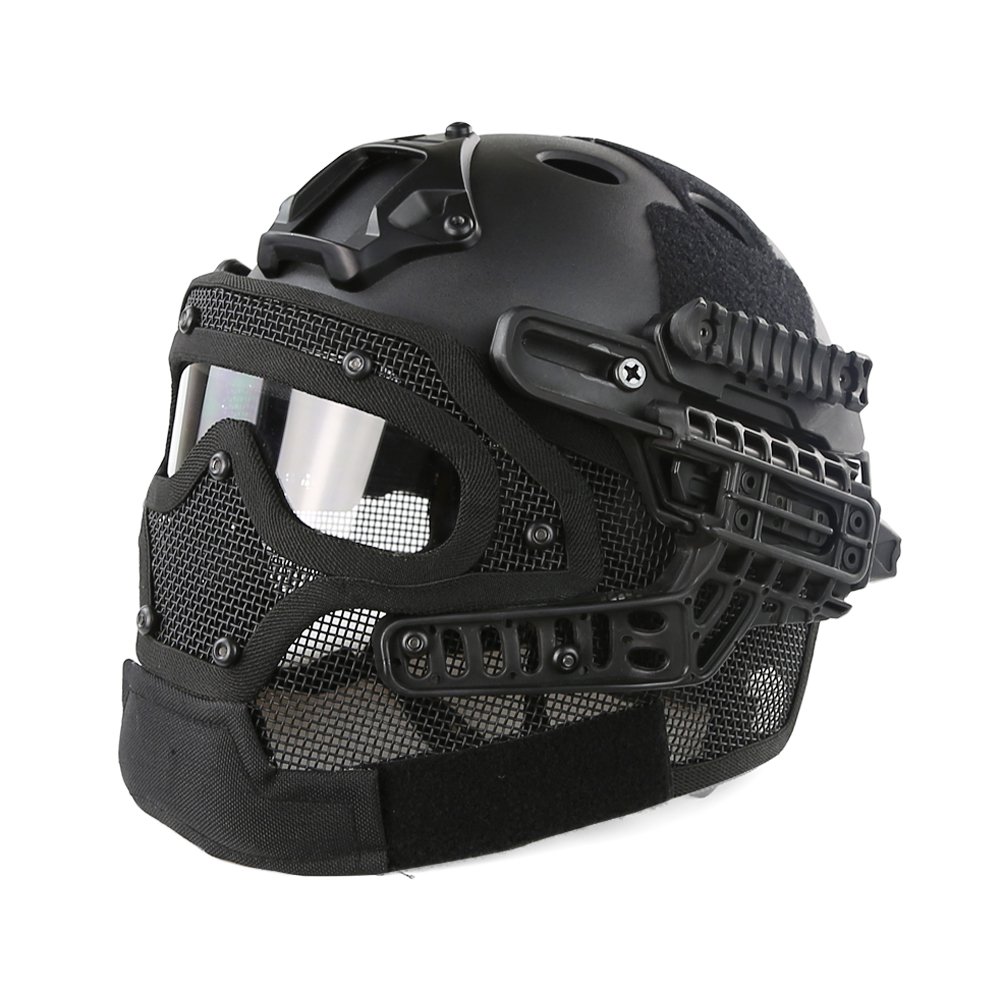 Tactical Airsoft Helmet with Full Face Mask & Goggles - Military Grade Molle Mesh Breathable Protection for Paintball, CS, Hunting, Cycling & Outdoor Sports | Perfect for Airsoft Battles, Tactical Training & Extreme Sports