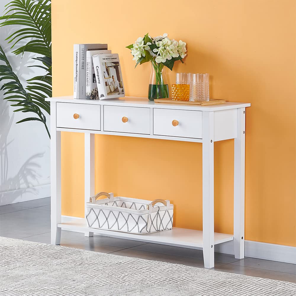 3-Drawer Console Table with Shelf - Narrow Sofa Table for Hallway & Living Room