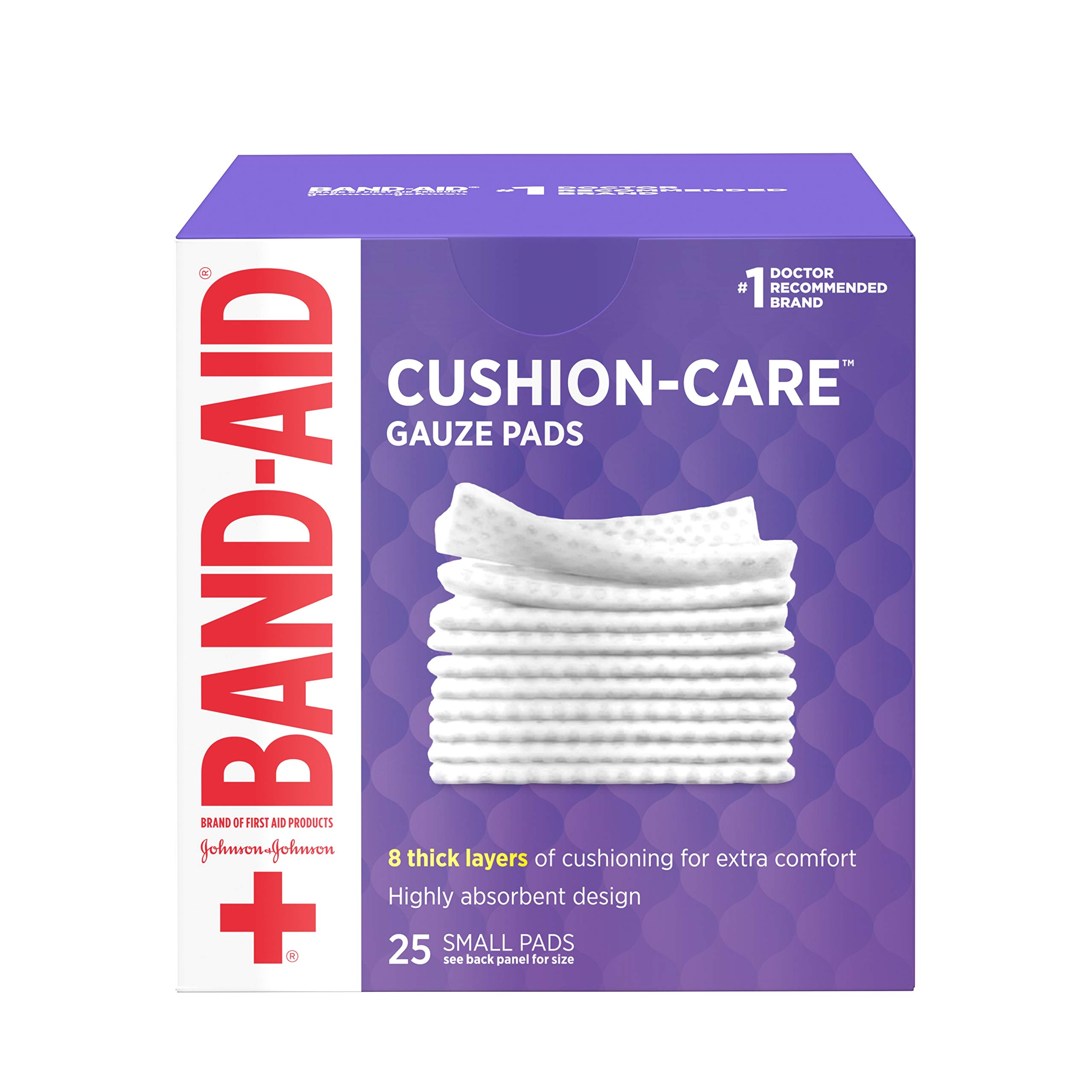 BAND-AID® Brand CUSHION-CARE™ Sterile Gauze Pads 2x2 Inches, 25 Count - First Aid Wound Care for Cuts, Scrapes & Burns