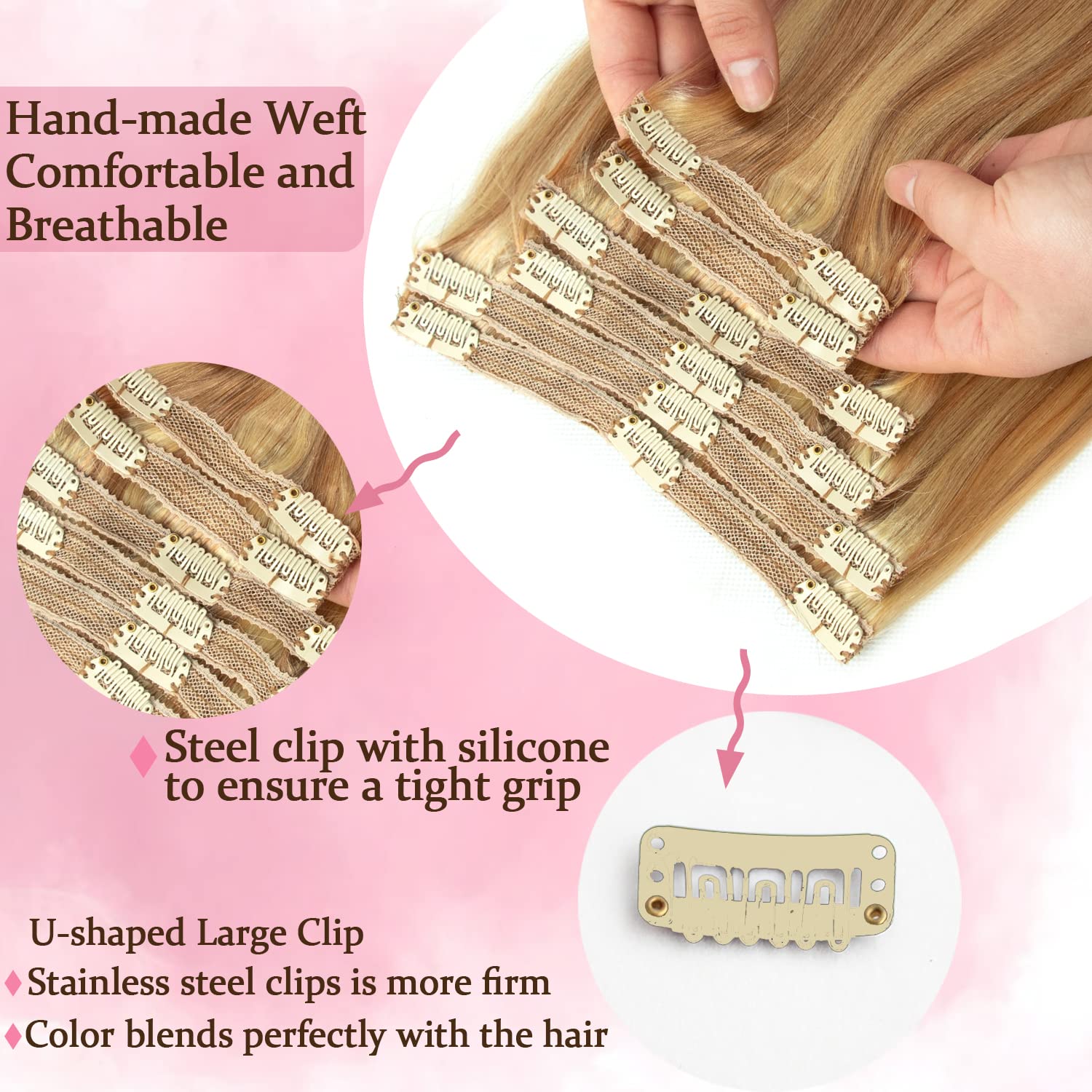 Dark Blonde Highlighted Bleach Blonde Clip-in Hair Extensions 22