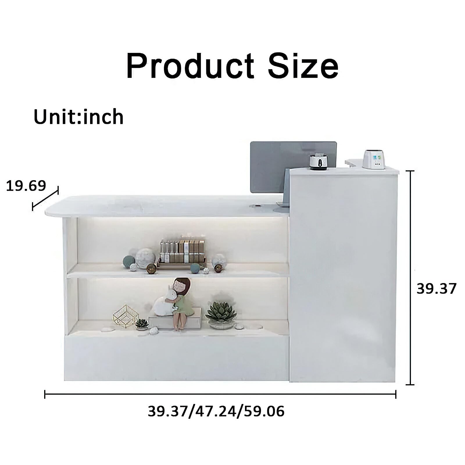 Modern Reception Desk with Lockable Drawer & Open Shelves - 59
