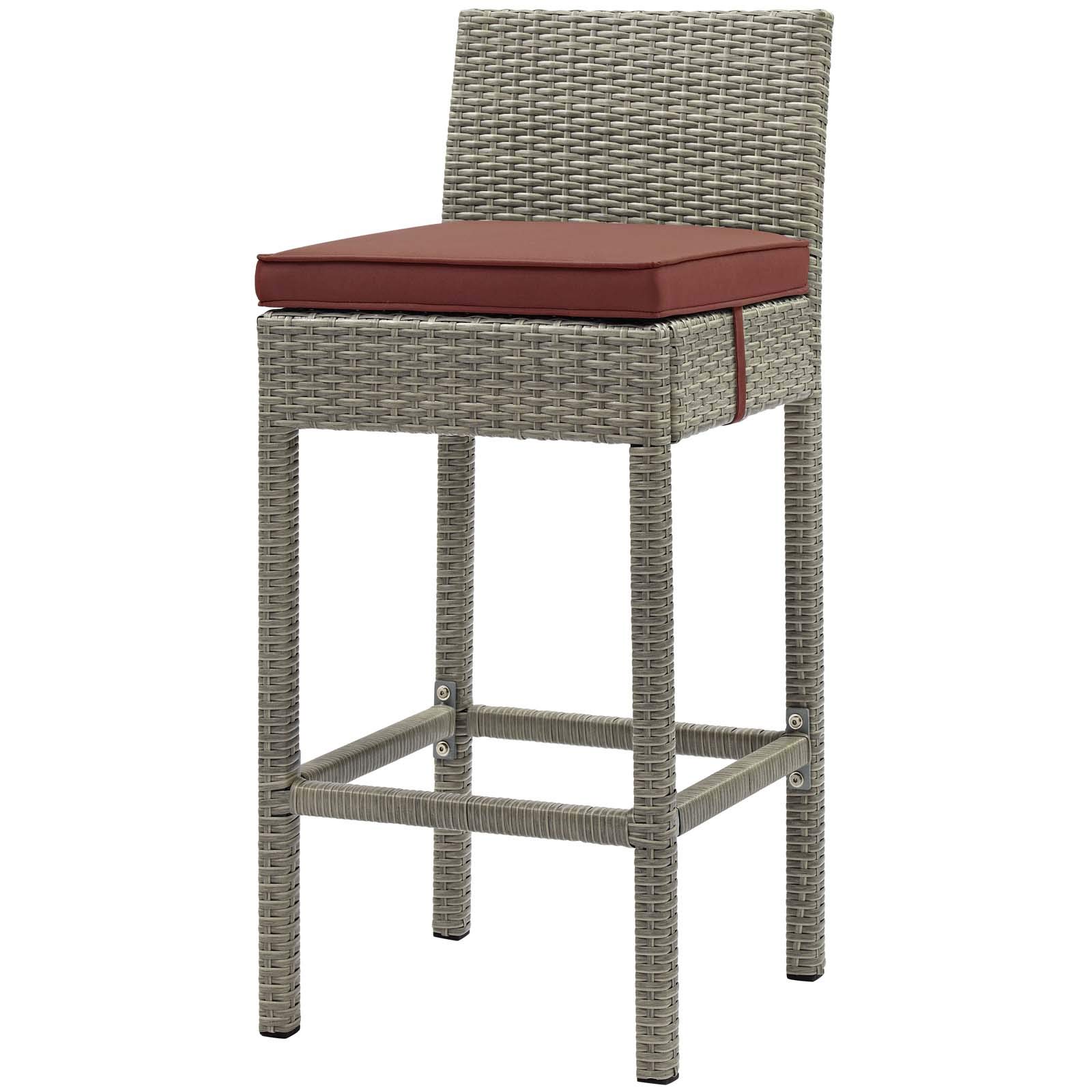 Modern Contemporary Outdoor Patio Balcony Garden Bar Side Stool Chair - Rattan Wicker in Dark Grey Gray - Perfect for Relaxing and Entertaining