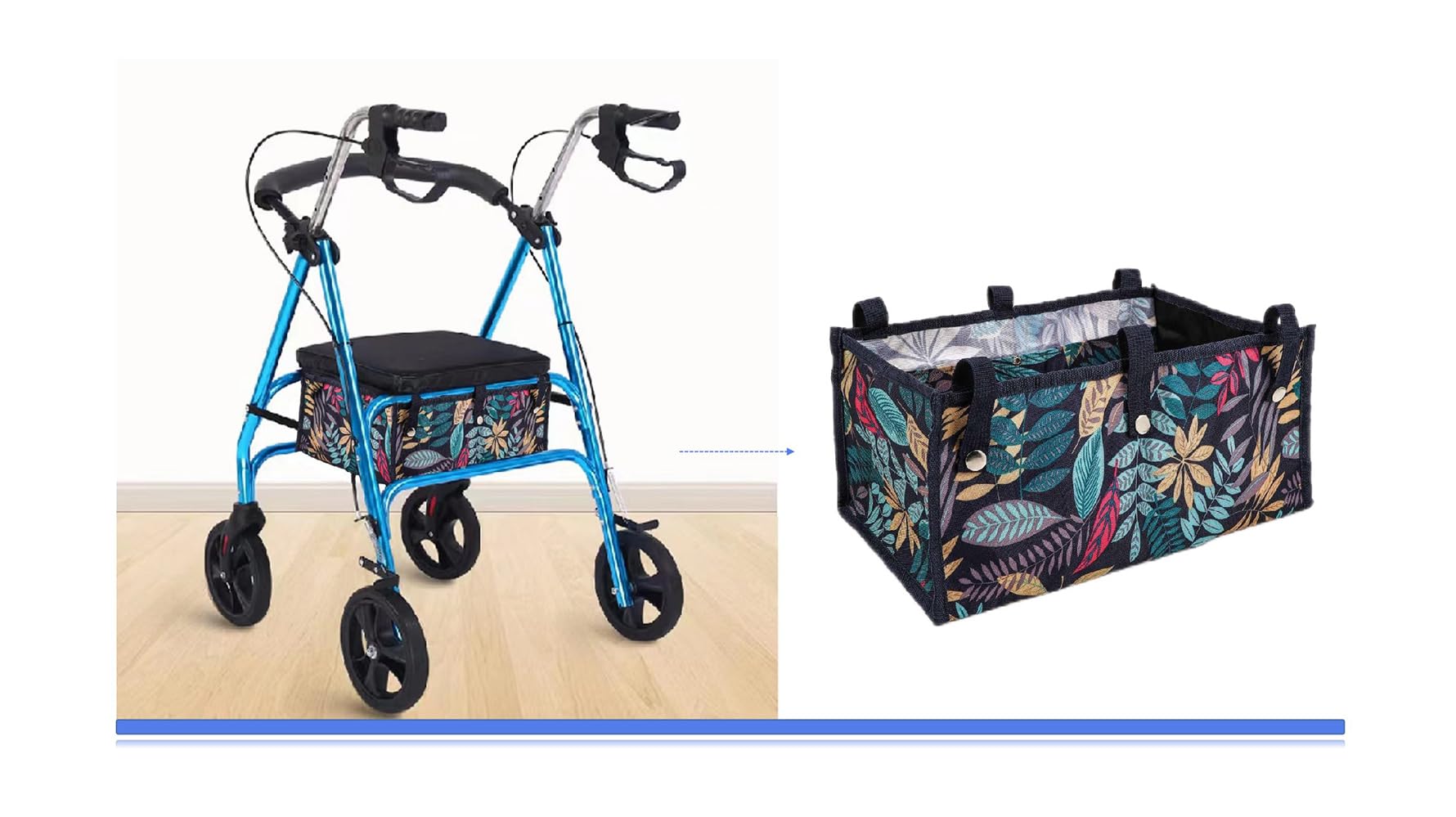 **Rollator Storage Bag Under Seat - Walker Accessories for Folding Walkers, Replacement Medical Basket for Seniors (Flower, Medium) | Perfect for Daily Use, Travel & Mobility Assistance**