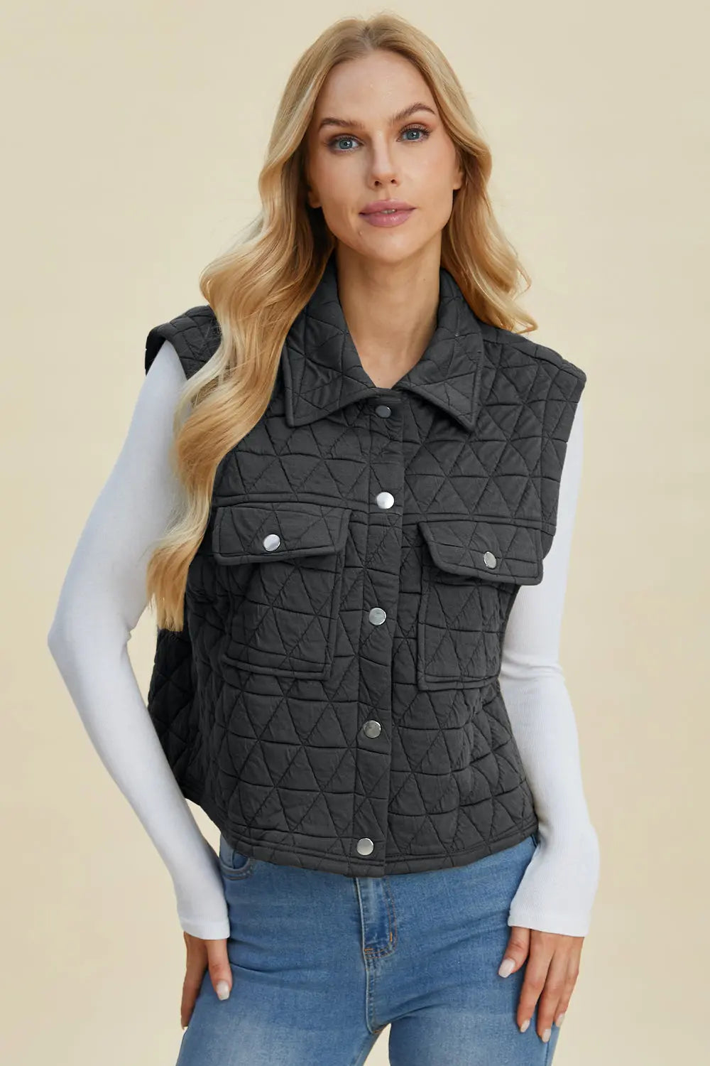 Men's Double Take Full Size Pocketed Textured Snap Down Vest Coat - Lightweight Layering for Outdoor Work & Casual Wear