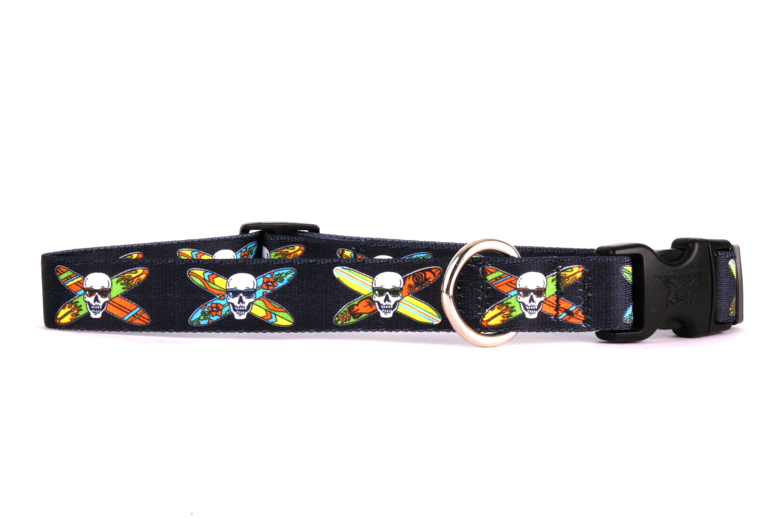 Skull Print Longboard Dog Collar for Small to Medium Dogs - Adjustable 8