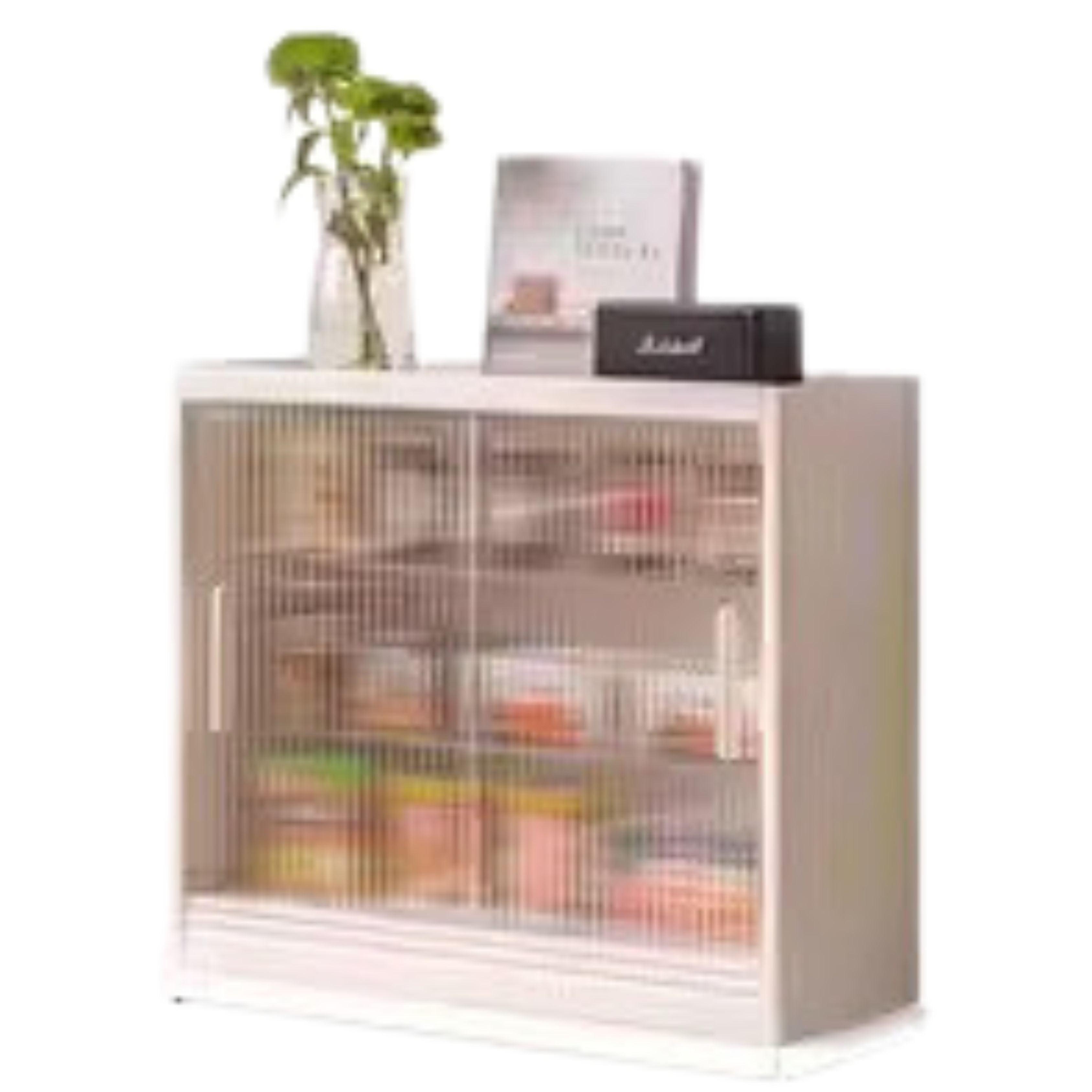 Solid Wood Desktop Locker Storage Cabinet with Glass Sliding Door - Oak, Cherry, Poplar - Perfect for Home Office, Bedroom, and Dorm Organization
