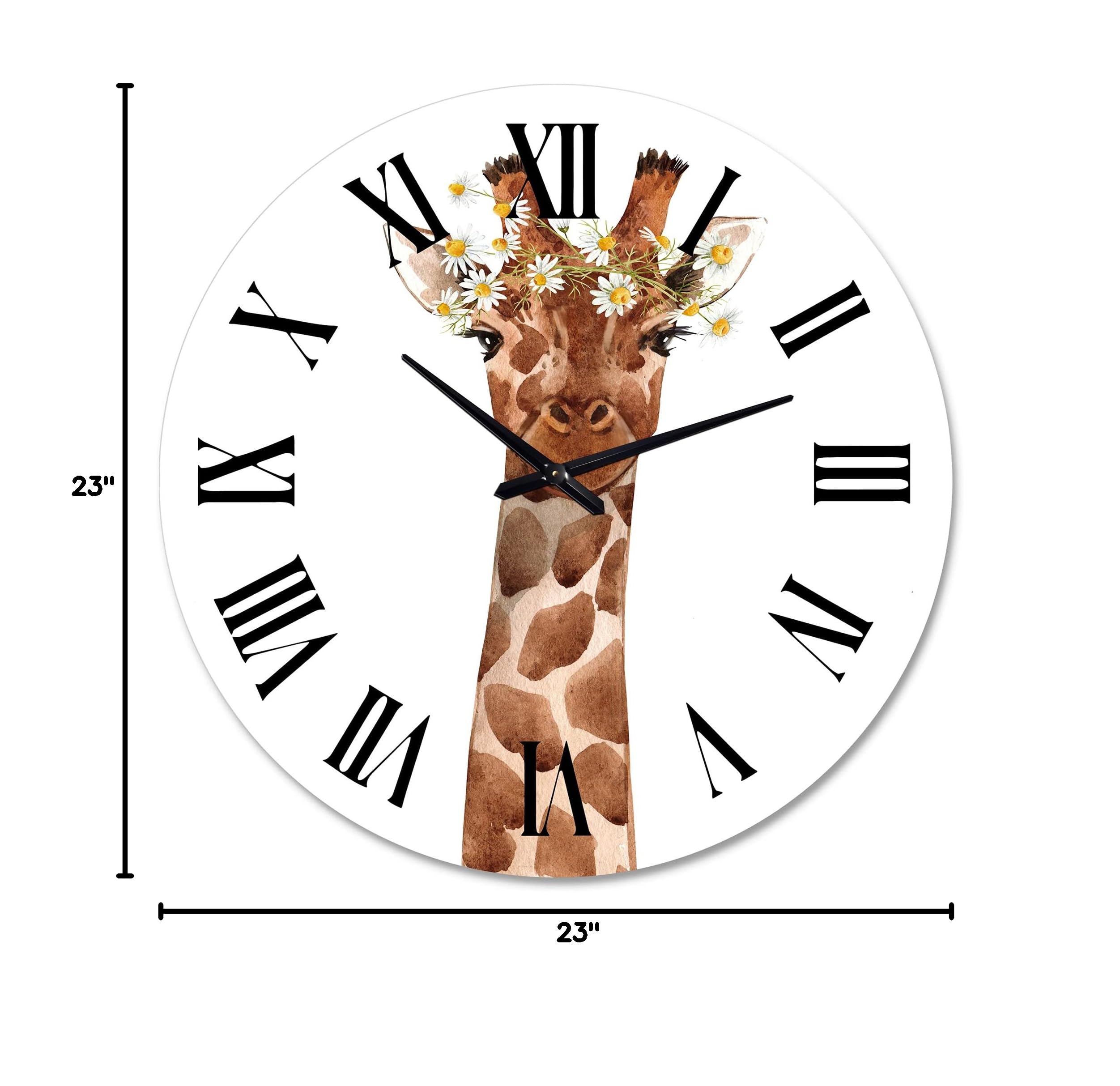 Farmhouse Wall Clock - Large Animal Themed 'Portrait of A Giraffe XI' for Bedroom Decor | Rustic Home & Office Wall Art | Perfect for Living Room, Nursery, or Country Style Interior Design